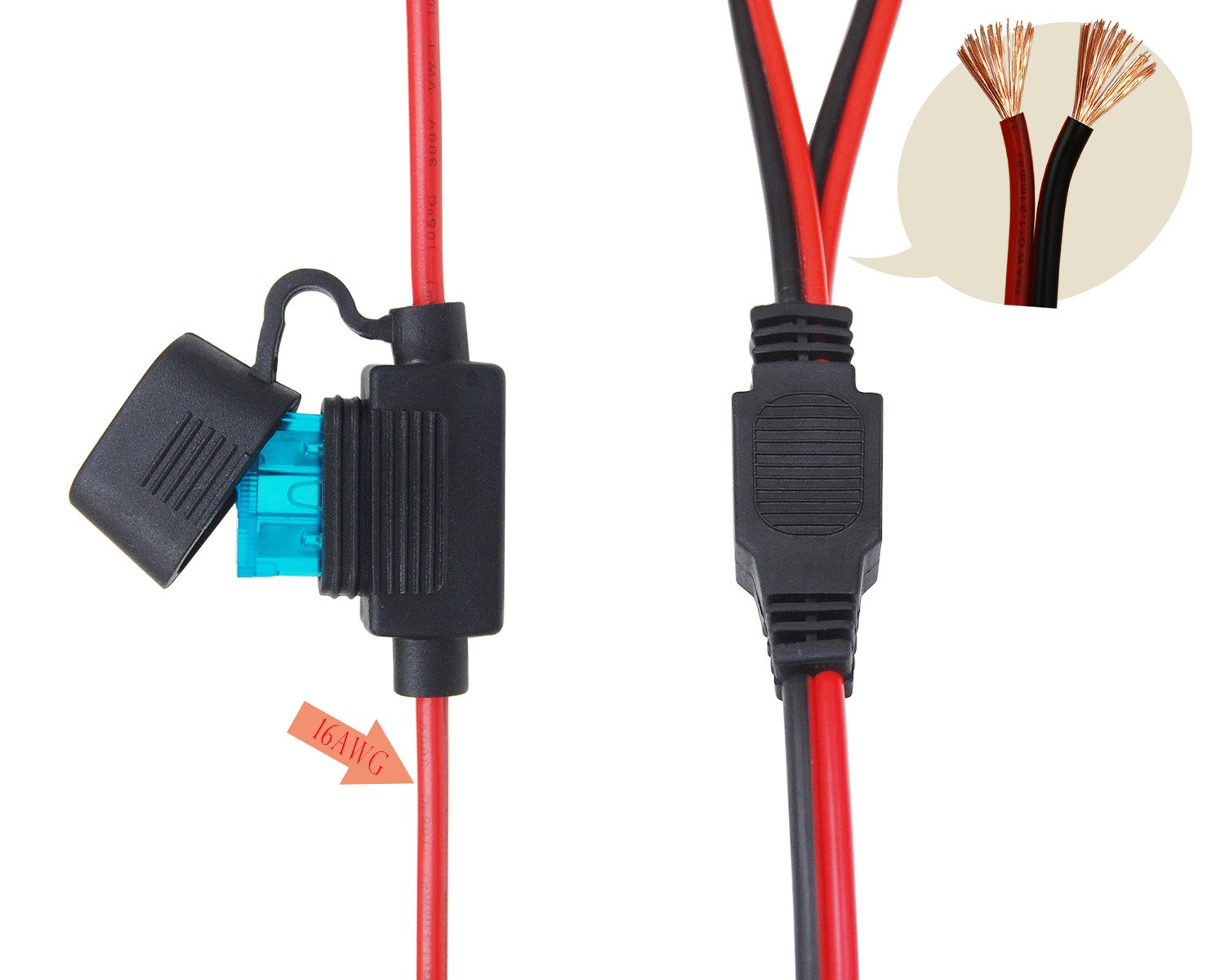 CUZEC 3.8FT/1.15m 16AWG 15A Battery Alligator Clip to 2 SAE Connector Cable - 12V Quick Release Adapter for Car Battery, Solar Panel, RV & Marine Applications - Quick Disconnect Power Cable (CU10352B)