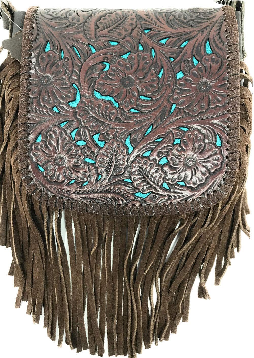 Genuine Leather Floral Tooled Fringe Crossbody Bag for Women - Western Style Handbag in 3 Colors | Perfect for Casual Outings, Music Festivals & Boho Fashion