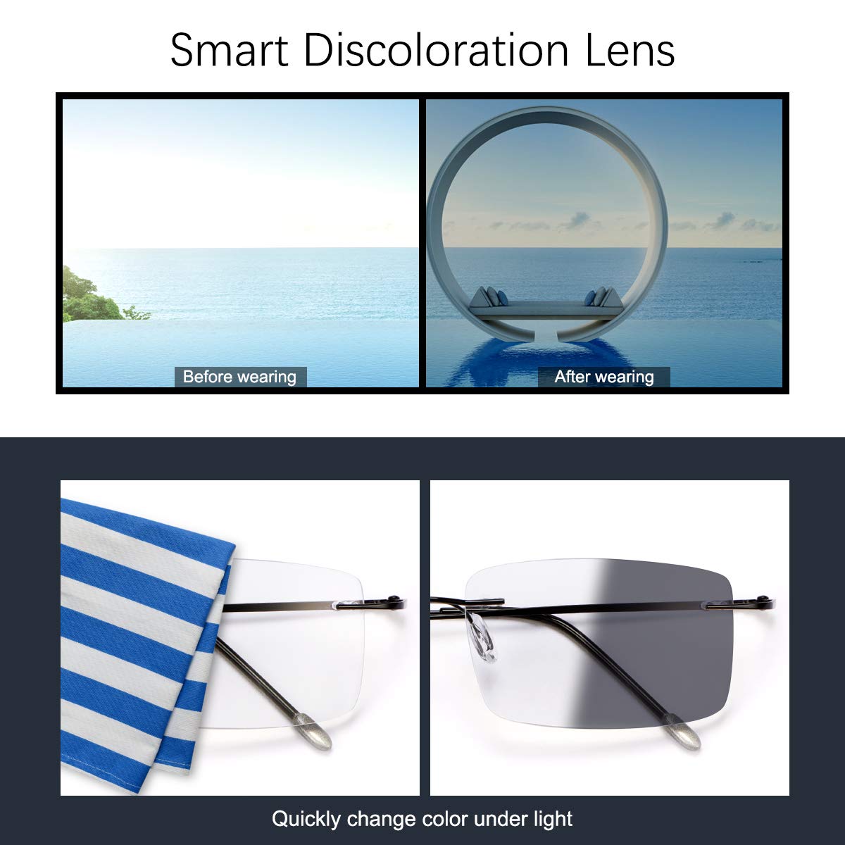 Photochromic Progressive Reading Glasses - Anti-UV for Computer & Outdoor Use