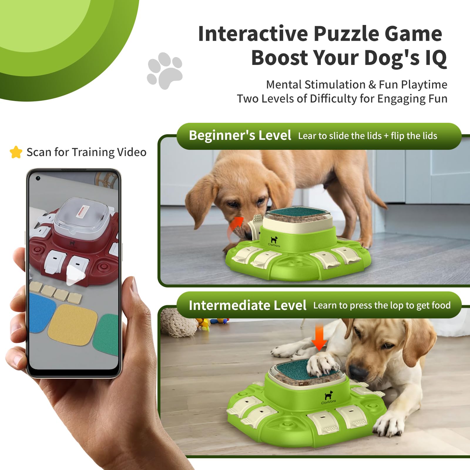 Interactive Dog Toys for Mental Stimulation - Slow Feeder Dog Bowls, Puzzle Toys & Nail File - Customizable Food Dispensing Enrichment Toys to Keep Puppies Busy (Green) - Perfect for Training, Boredom Relief & Mealtime Fun