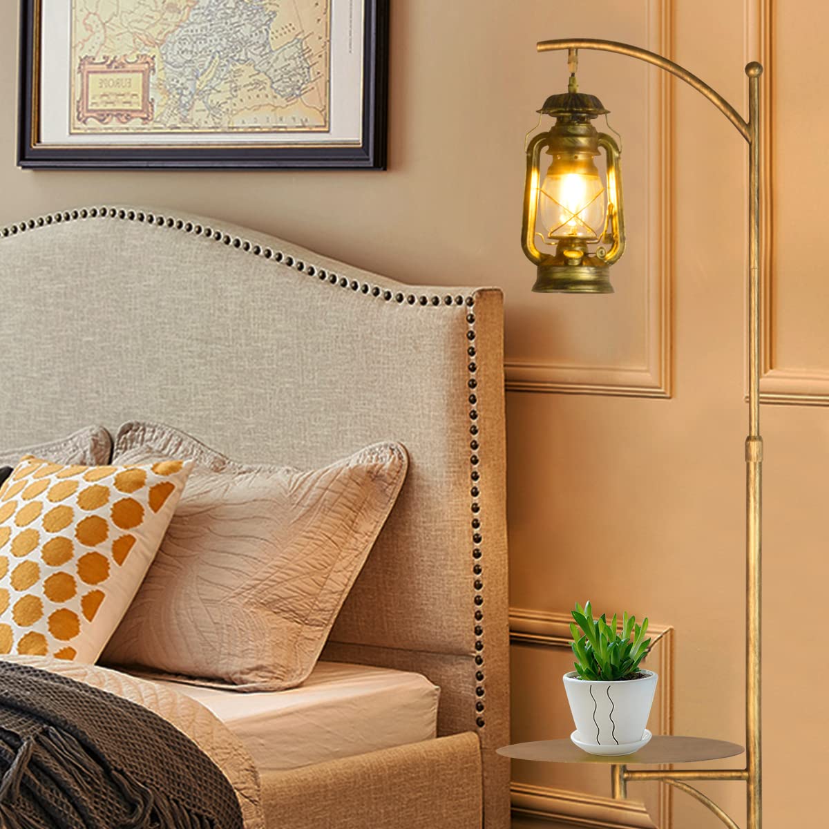 Farmhouse Adjustable Floor Lamp with Tray - Rustic Bronze Standing Light for Bedroom, Living Room, Office & Cafe - On/Off Foot Switch - Perfect for Reading Nook, Home Office Decor & Cozy Living Spaces