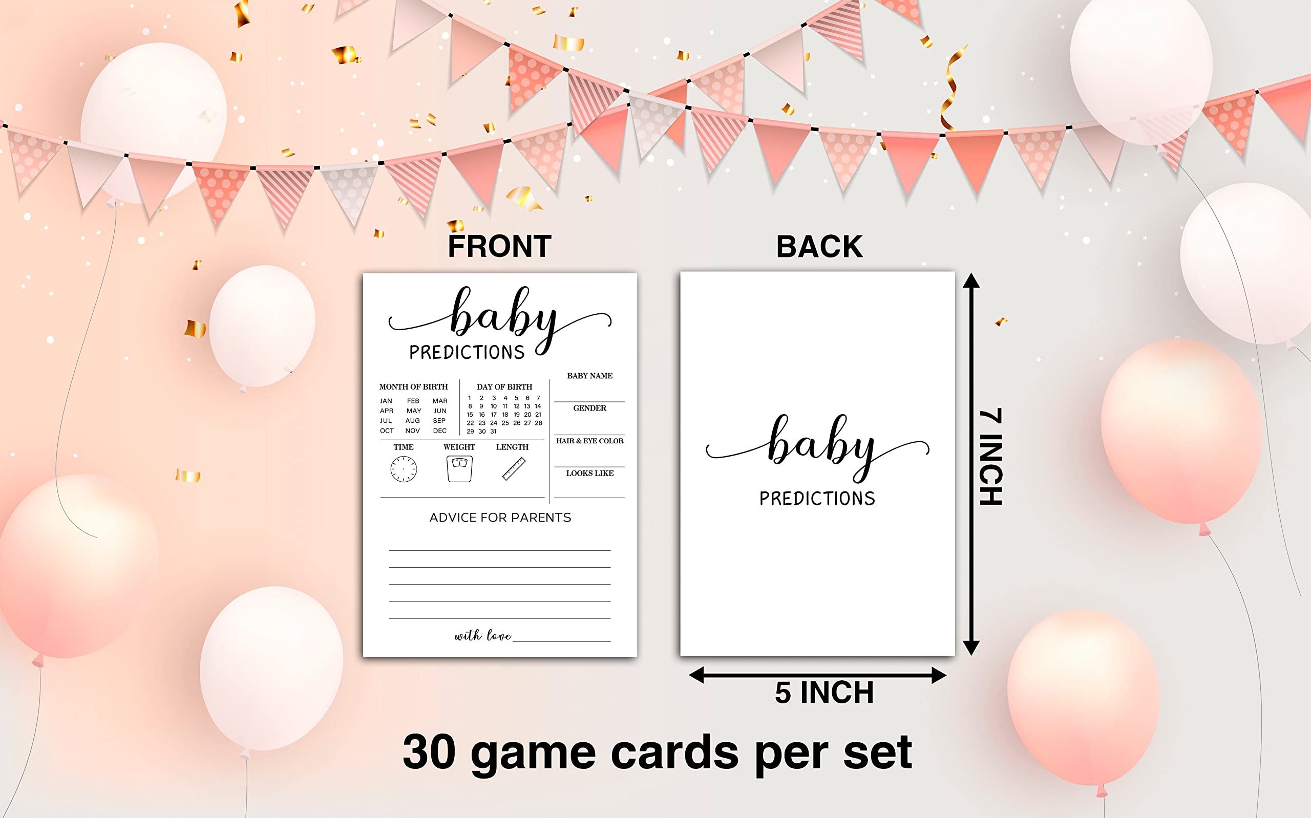 WwongxianB Gender Reveal Prediction Cards - 30 Unique Neutral Gender Shower Party Game Cards for Adults | Fun Baby Shower Game for Gender Reveal Parties & Celebrations (BBGAME 004)
