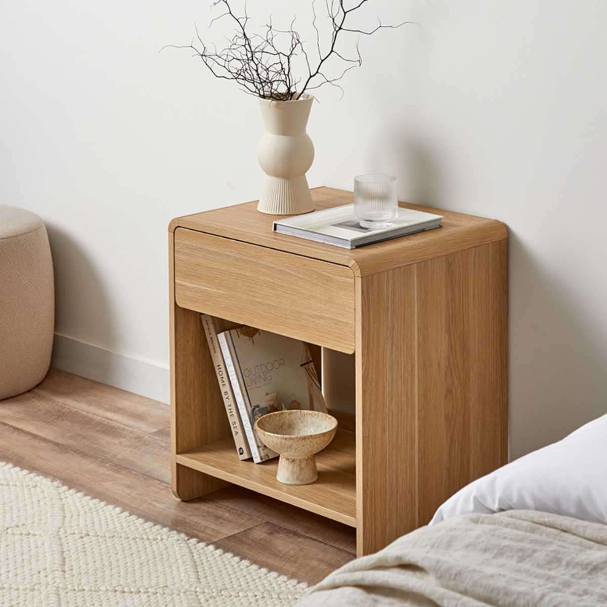 Modern Wooden Bedside Table - Natural Finish, Nightstand with Storage Shelf for Bedroom, Living Room, or Office - Perfect for Small Spaces & Home Decor