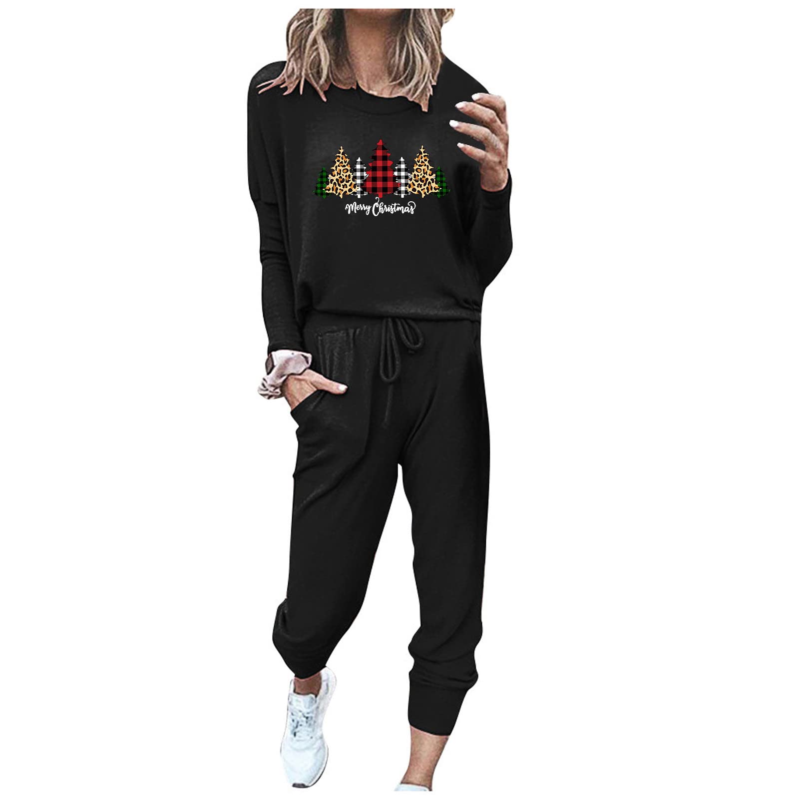 Xiloccer Women's 2-Piece Christmas Sweatsuit Set - Cozy Fleece Lounge Wear & Jogging Outfit for Holiday, Casual Wear & Home Relaxation