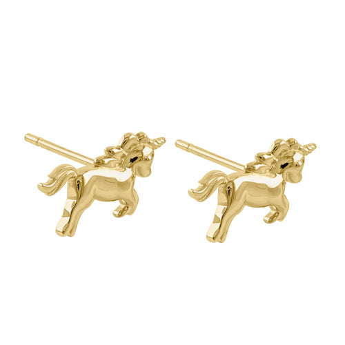 14K Solid Yellow Gold Small Unicorn Stud Earrings for Women - Perfect Gift for Birthday, Anniversary & Everyday Wear