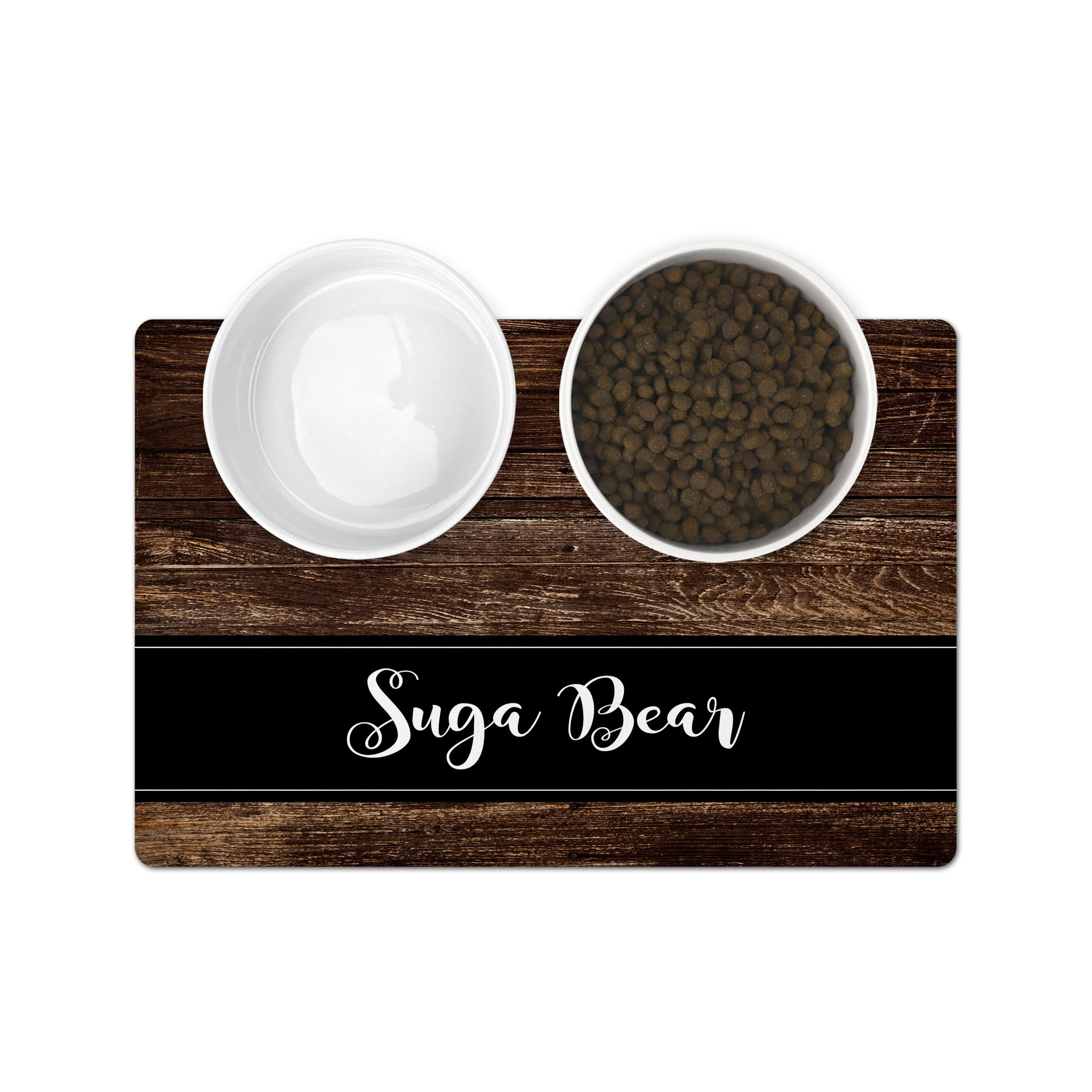 **Personalized Pet Feeding Mat - Waterproof Non-Slip Dog & Cat Food Mat with Raised Edges - Perfect for Food, Water & Dish Bowls - Ideal Gift for Pet Owners (10x16 Inches, Wood Design) - Great for Kitchen, Dining Area & Outdoor Use**