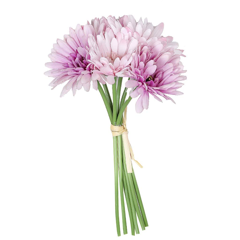 Silk Wedding Flowers - Fake Gerbera Daisy & White Roses Bouquet for Home Decor & Party