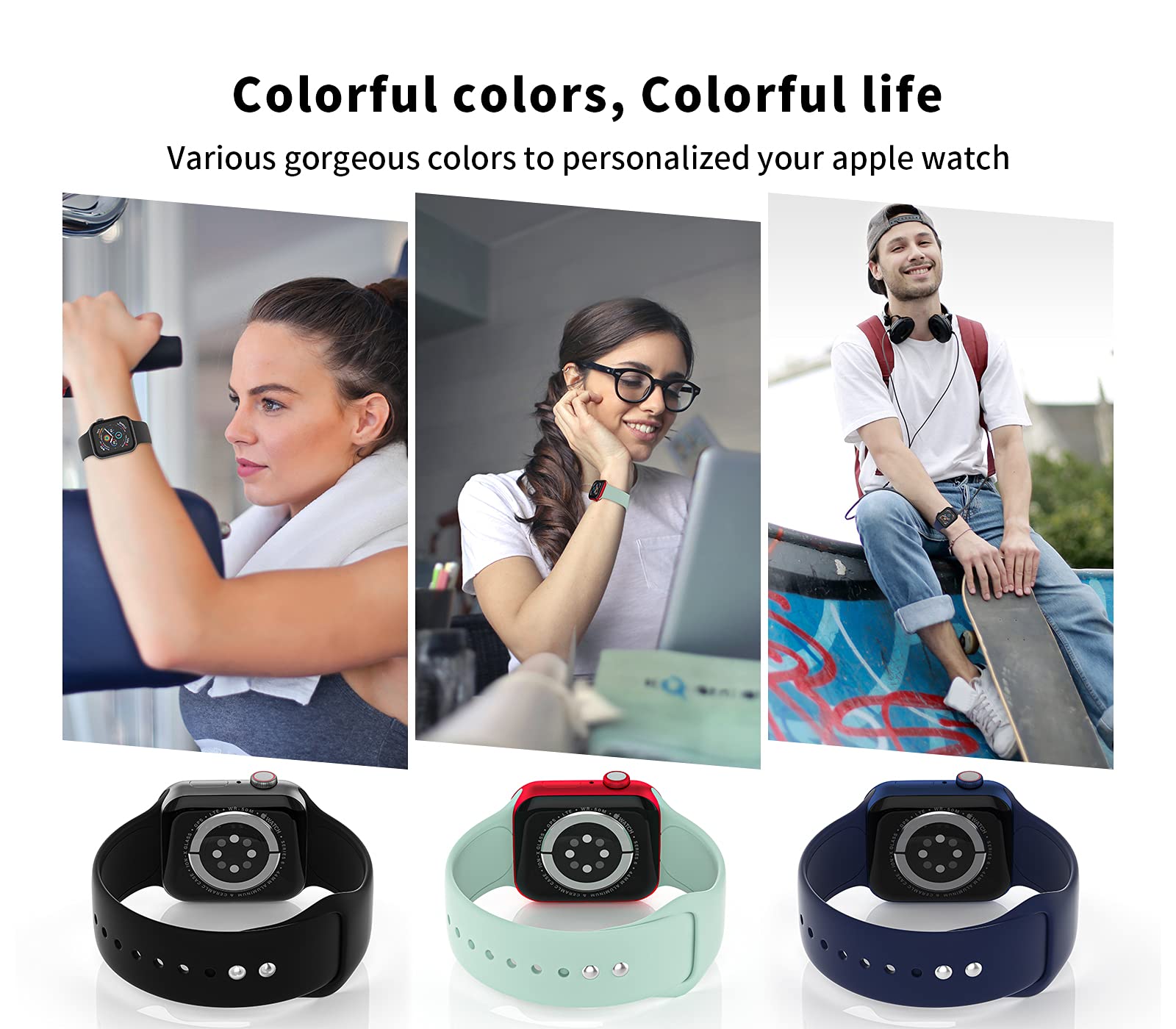 3 Pack Soft & Breathable Silicone Sport Bands for Apple Watch 38mm/40mm/41mm/42mm/44mm/45mm - Compatible with iWatch Series 7/6/5/4/3/2/1/SE - Replacement Wristband with Metal Buckles for Women & Men - Perfect for Workouts, Running & Daily Wear