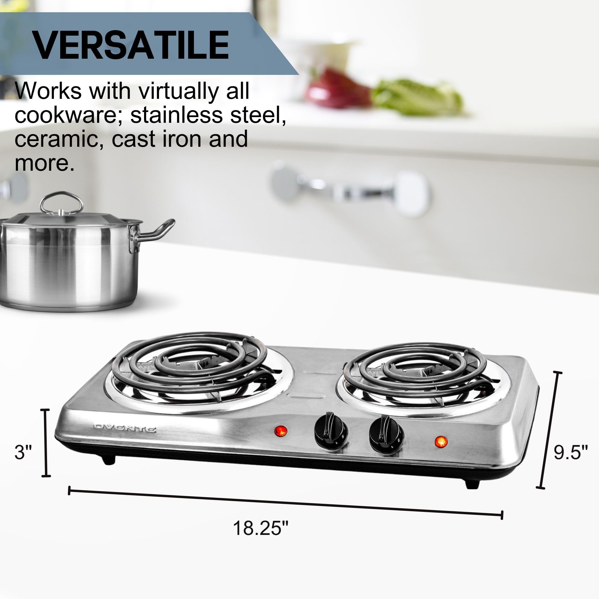 OVENTE 1700W Electric Countertop Double Burner - 6