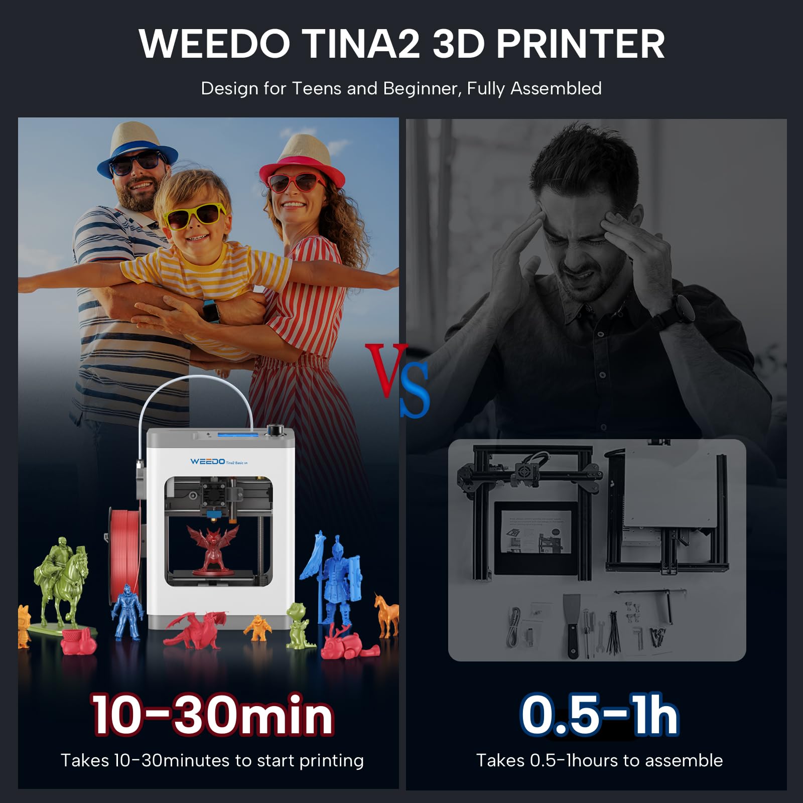 WEEDO Tina2 Mini 3D Printer for Kids & Beginners - Fully Assembled, Open Source, Auto Leveling, Flexible Build Plate (3.93x84.72x3.93in) - Perfect for Home Use, School Projects, STEM Education & Creative DIY Printing