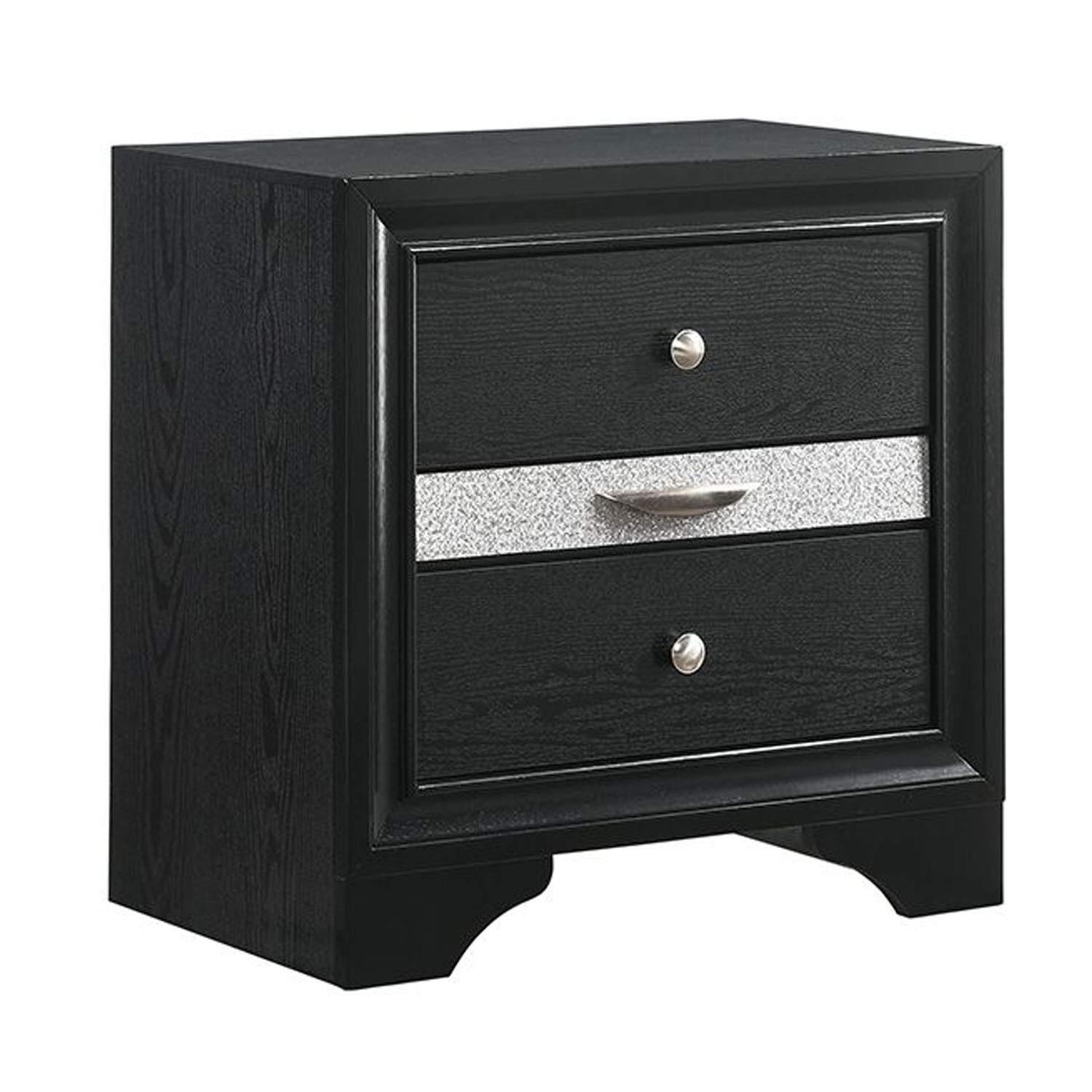 Benjara 2 Drawer Nightstand with Faux Diamond Front Pull Out Tray, Black - Modern Bedside Table for Bedroom, Living Room, or Office Storage