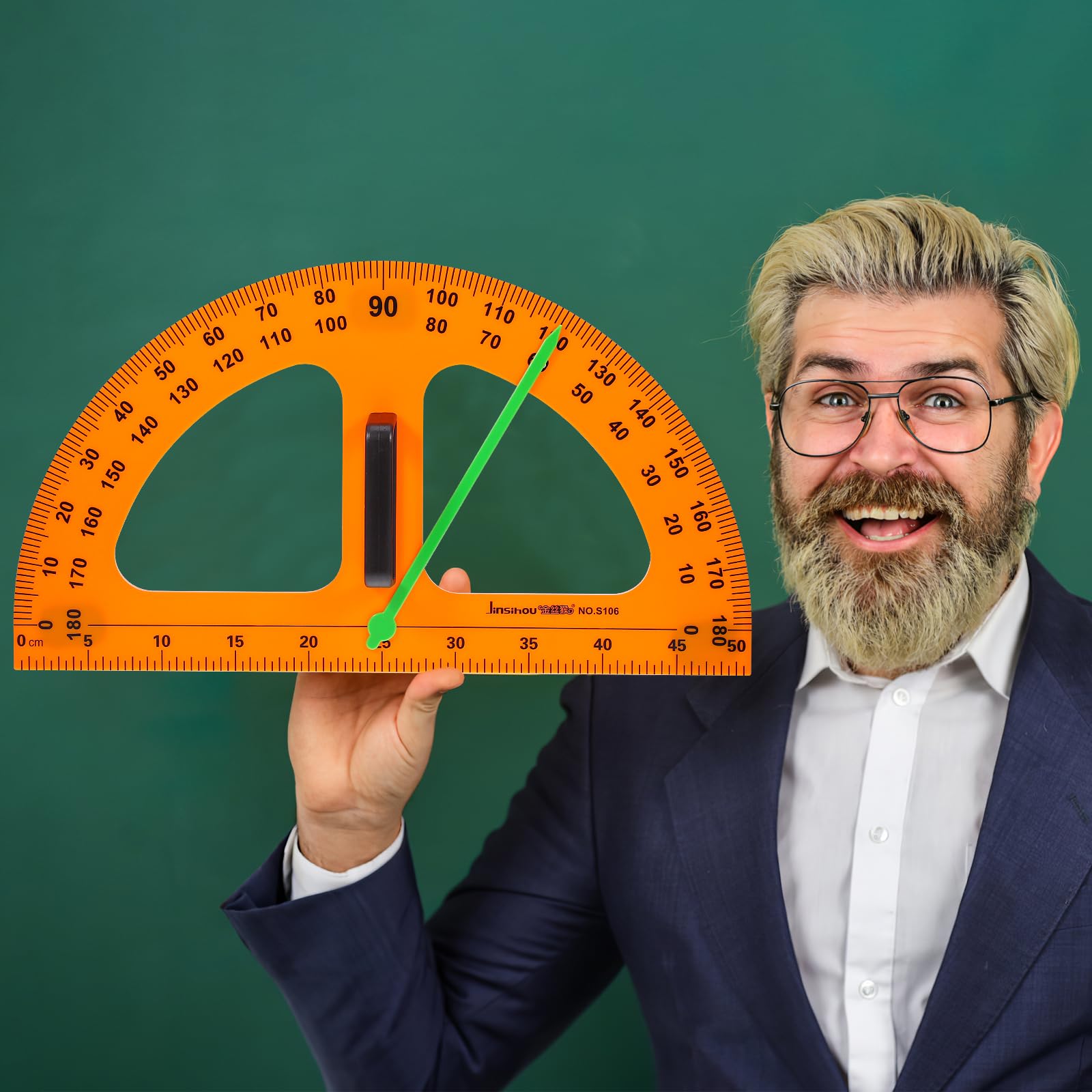 Kisangel Magnetic Math Protractor - Plastic Angle Measurement Tool for Geometry Classroom Teaching, Blackboard Drawing with Detachable Handle | Perfect for Teachers, Students & Engineers (Whiteboard, Drafting, STEM Education)