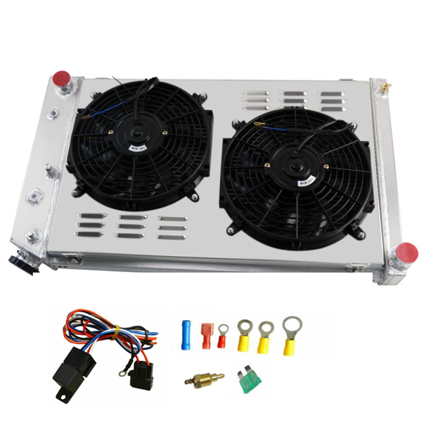 High Performance 3-Row Aluminum Radiator for 1973-1980 Chevy & GMC C/K Pickup Trucks, 1970-1981 Chevy Camaro, 1975-1979 Chevelle, 1978-1984 Monte Carlo - Fits 3.2L 3.3L 3.8L 4.1L 4.3L 4.4L 4.8L Engines - Includes Dual 12