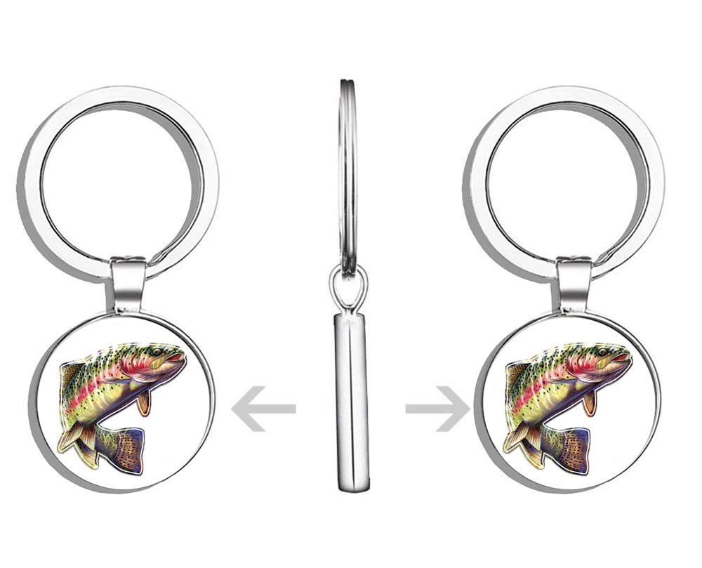 Vibrant Rainbow Trout Full Color Metal Keychain - Durable Round Key Ring for Fishing Enthusiasts, Perfect for Keys, Backpacks, and Outdoor Adventures