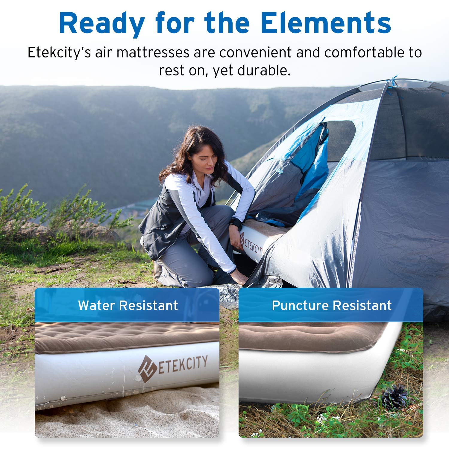 Etekcity Inflatable Air Mattress for Camping - Lightweight, Portable & Waterproof Sleeping Pad for Outdoor Adventures, Backpacking & Guest Beds