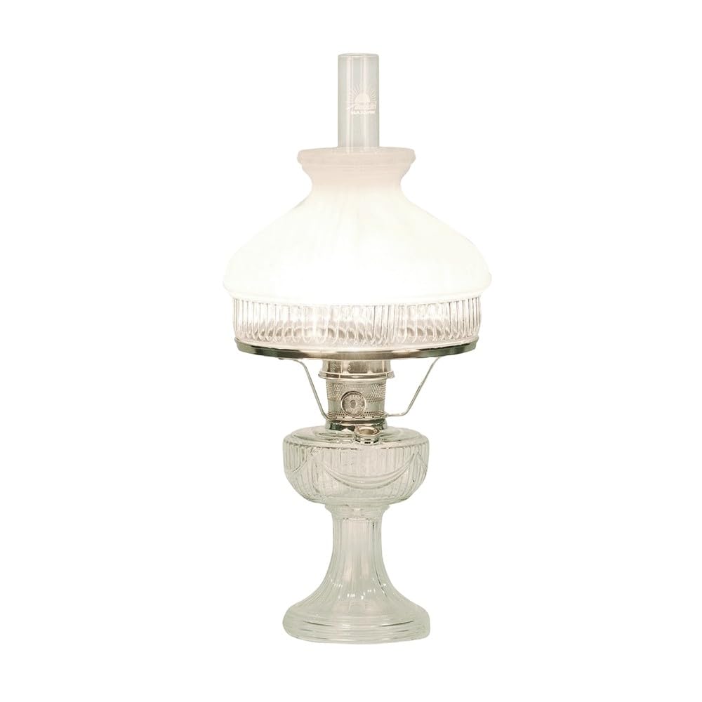 Vintage Aladdin Lincoln Drape Oil Lamp - Clear Glass Indoor Fuel Lamp with White Glass Shade & Nickel Trim - Perfect for Home Decor, Emergency Lighting, and Cozy Ambiance