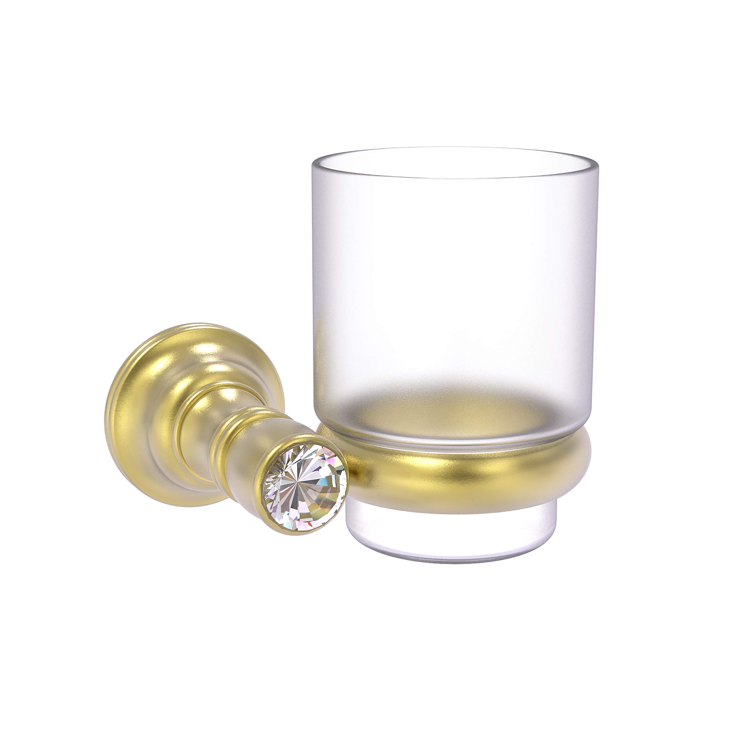 Allied Brass Carolina Crystal Collection Wall Mounted Tumbler Toothbrush Holder in Satin Brass - Bathroom Organizer for Toothbrush, Razor & Essentials | Modern Vanity Storage Solution