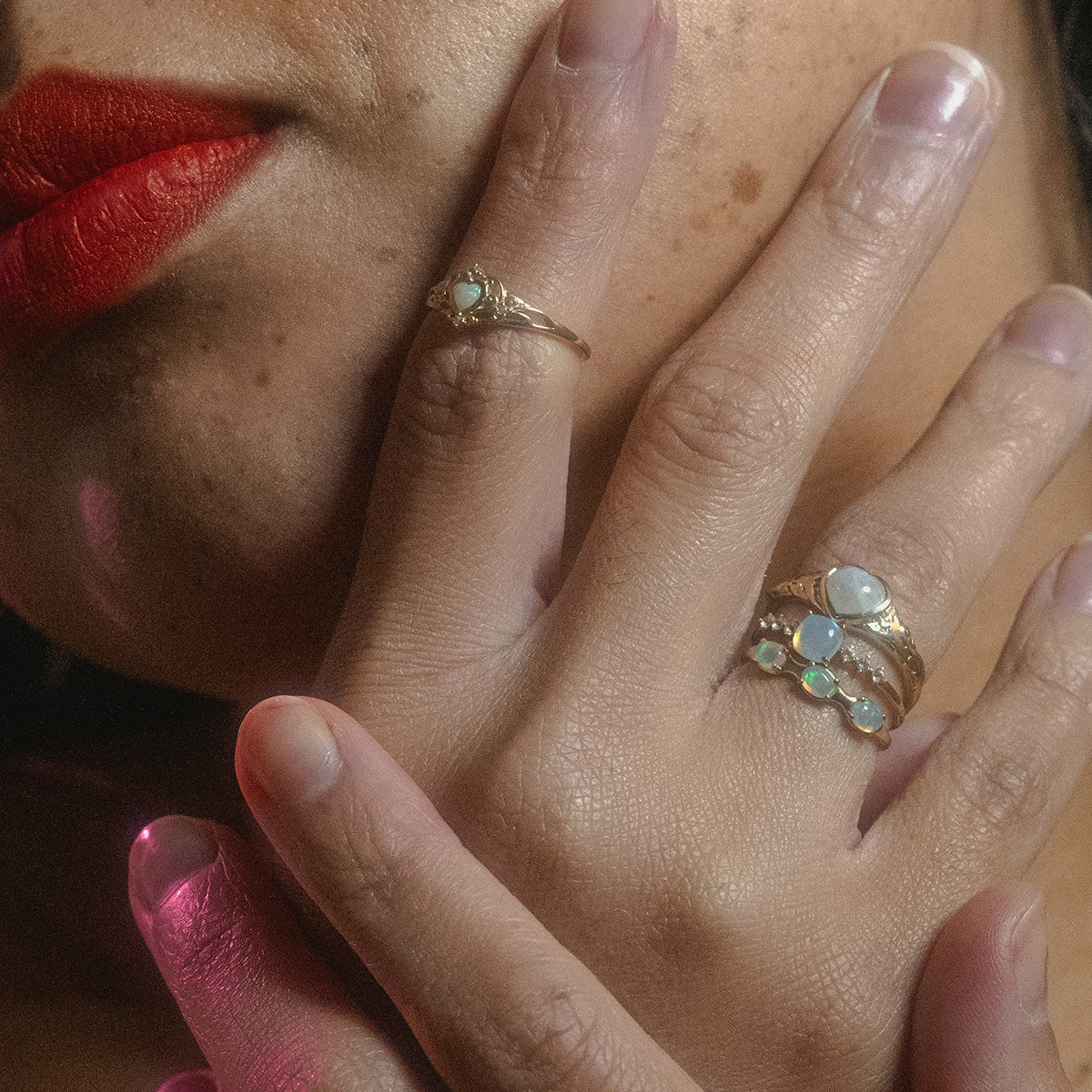 Solid Gold Bold Opal Trio Ring for Women - Elegant Stackable Statement Jewelry for Parties, Weddings & Special Occasions