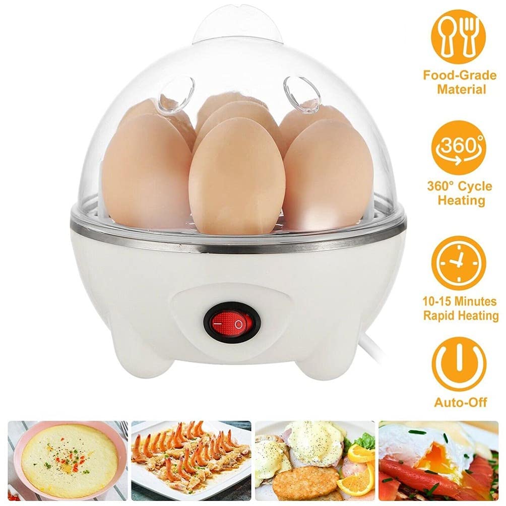 Hemoton 7-Egg Electric Egg Cooker - Rapid Boiling, Auto Shut Off, Easy-to-Use Egg Steamer for Perfect Soft/Medium/Hard Boiled Eggs - Ideal for Home Kitchen, Breakfast Meal Prep & Healthy Cooking (US Plug)