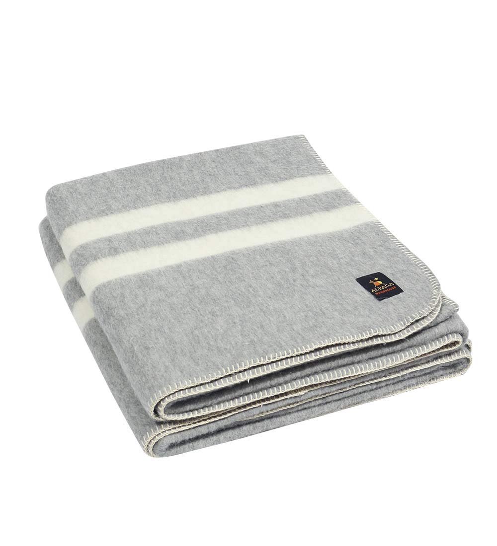 Premium Thick Alpaca Wool Blanket - Heavyweight Queen Size Soft Gray Ivory Stripes Design - Ultra Soft & Warm for Camping, Outdoors, Home, Bed, Sofa - Perfect for Winter, Gifts, and Cozy Nights