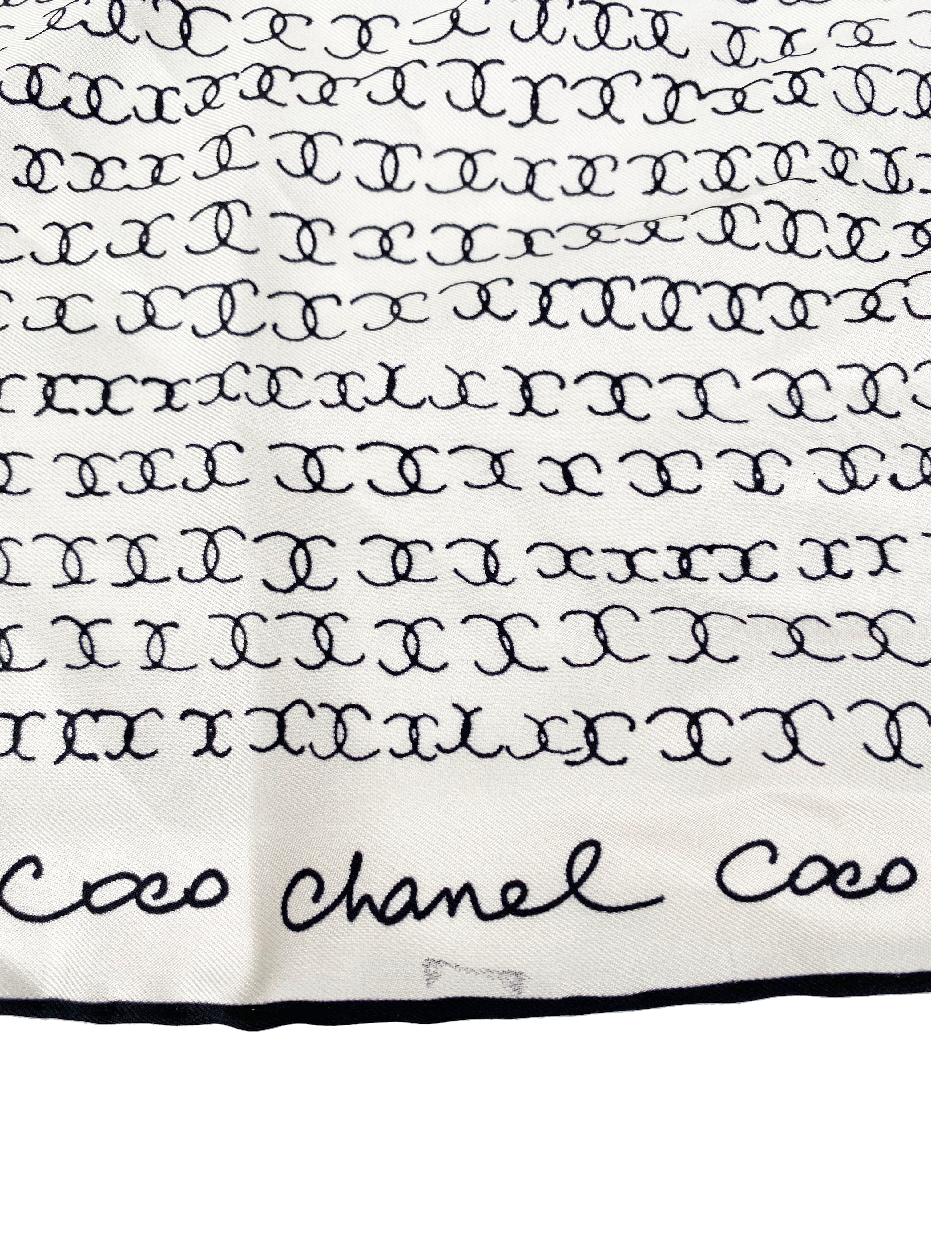 Chanel White and Black Silk Scrunchie & Headscarf Set - Luxury Hair Accessories for Women, Elegant Headband & Ponytail Holder - Perfect for Parties, Weddings, and Everyday Fashion