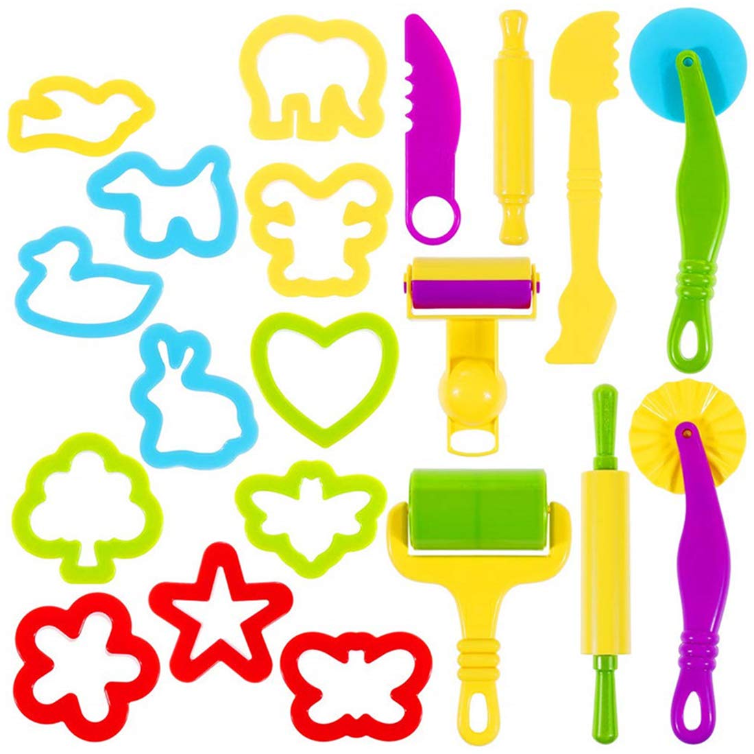 20-Piece Play Dough Tools Set for Kids - Assorted Shape Cutters & Rollers with Random Colors - Perfect for Preschool Learning, Arts & Crafts, Sensory Play Activities