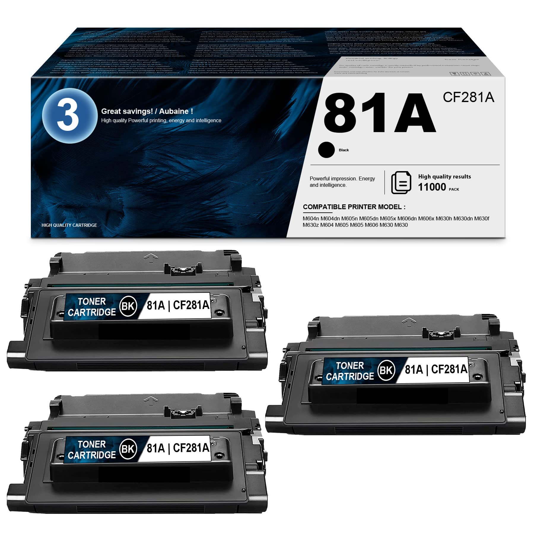 High Yield Compatible Toner Cartridge Replacement for HP 81A | CF281A - Works with HP LaserJet M604n/M604dn/M606x/M630 Series/M605 Series Printers (3-Pack Black) | Ideal for Office Printing, Business Documents & High Volume Printing Needs