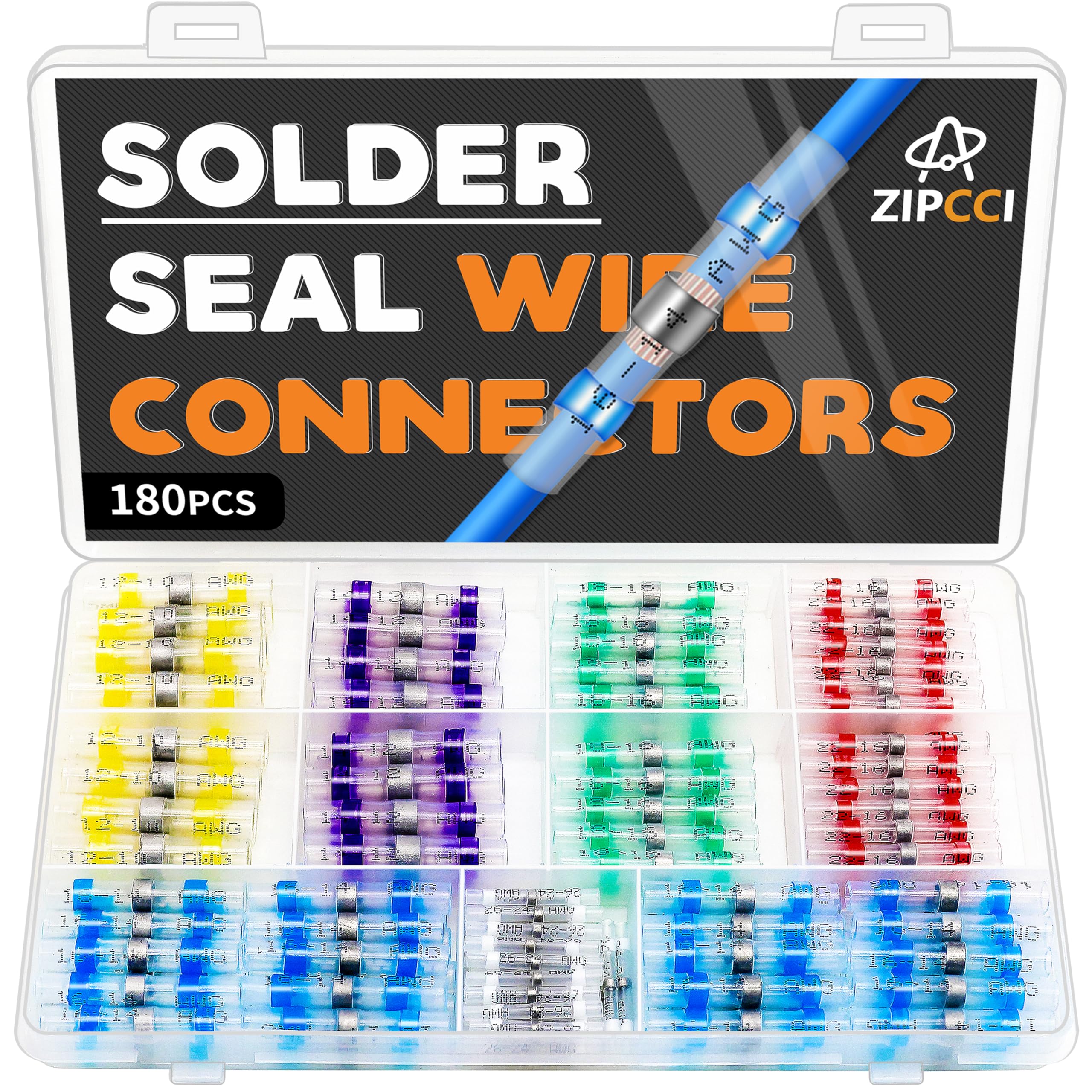 180Pcs Heat Shrink Solder Seal Wire Connectors Kit - Waterproof Marine & Automotive Wiring Splice Terminals for Electrical Crimping, Trailer, Boat & RV Wiring - Durable Heat Shrink Butt Connectors for Secure Wire Connections