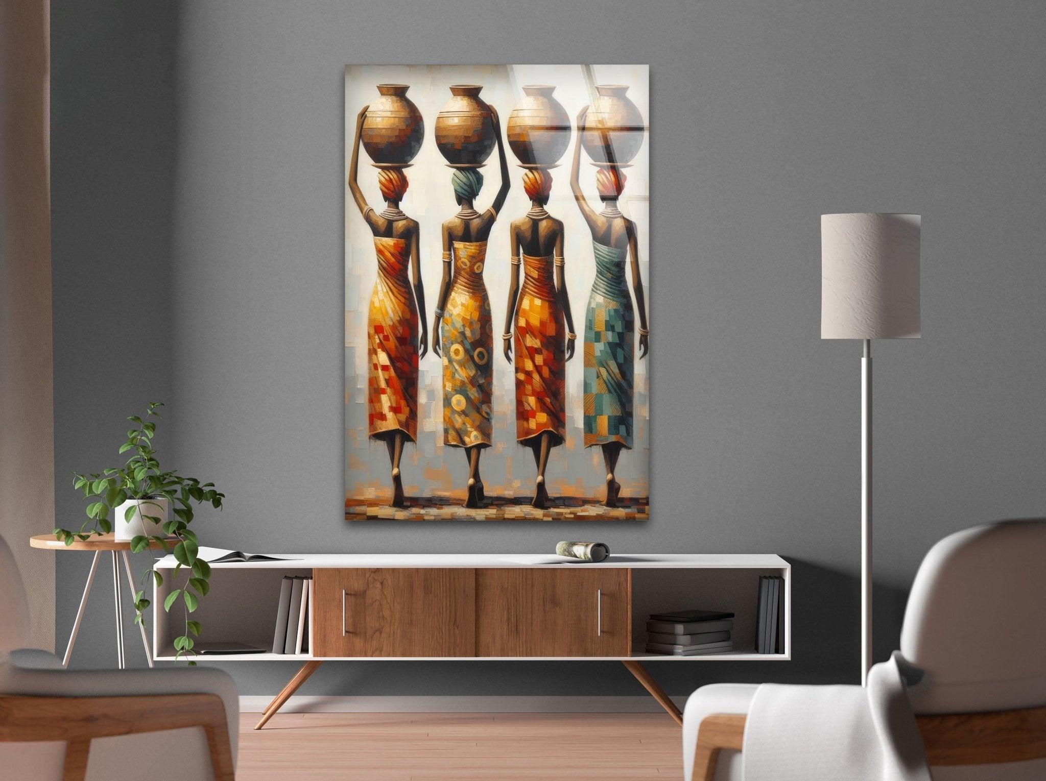 African Women Glass Wall Art - Handmade Elegant Home Decor for Living Room, Bedroom & Office - Perfect for Boho, Modern & Ethnic Interior Design Styles