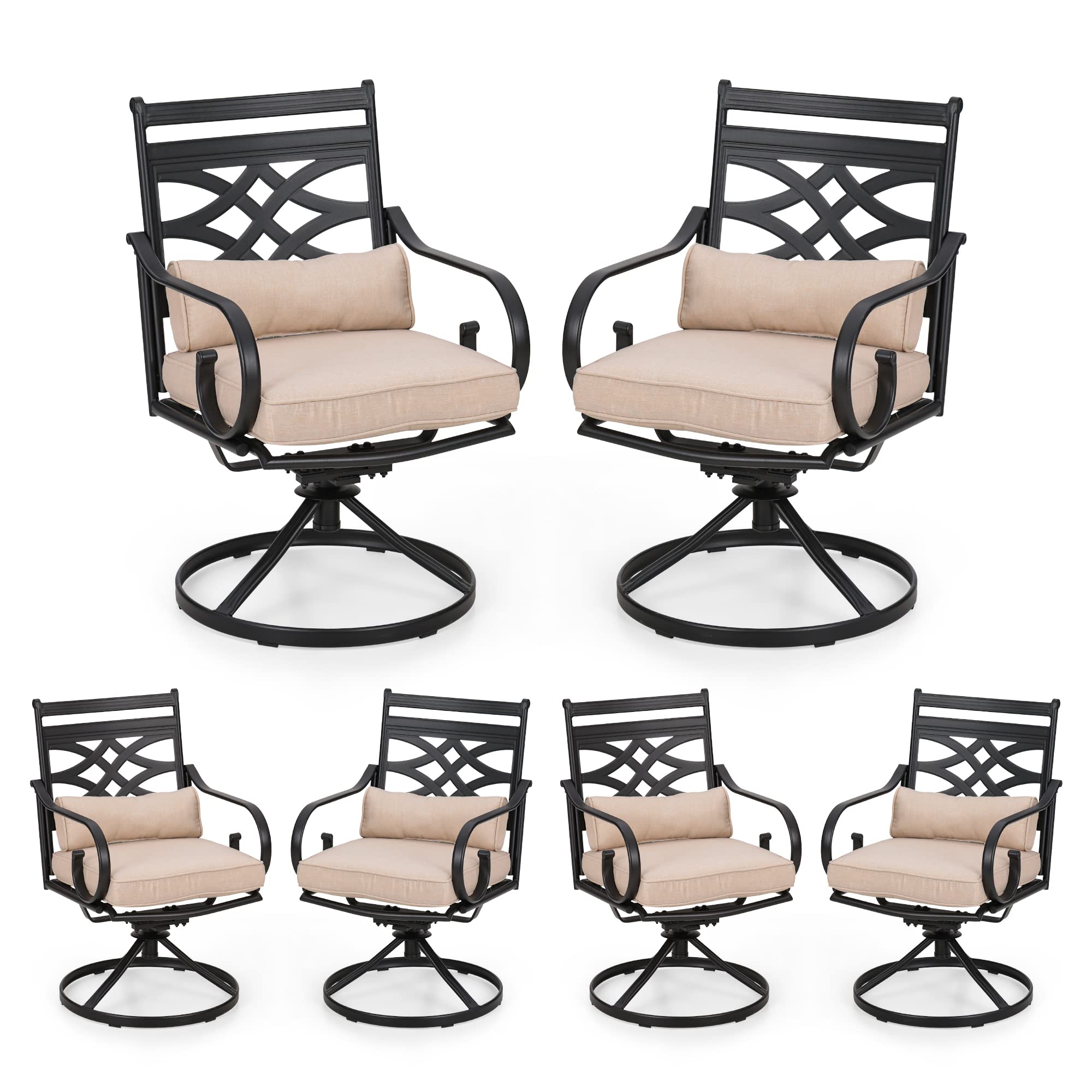 PHI VILLA 6-Piece Patio Dining Chairs Set - Outdoor Swivel Chairs with Cushion & Pillow for Garden, Lawn, Deck - Perfect for Backyard BBQs, Poolside Relaxation & Outdoor Entertaining