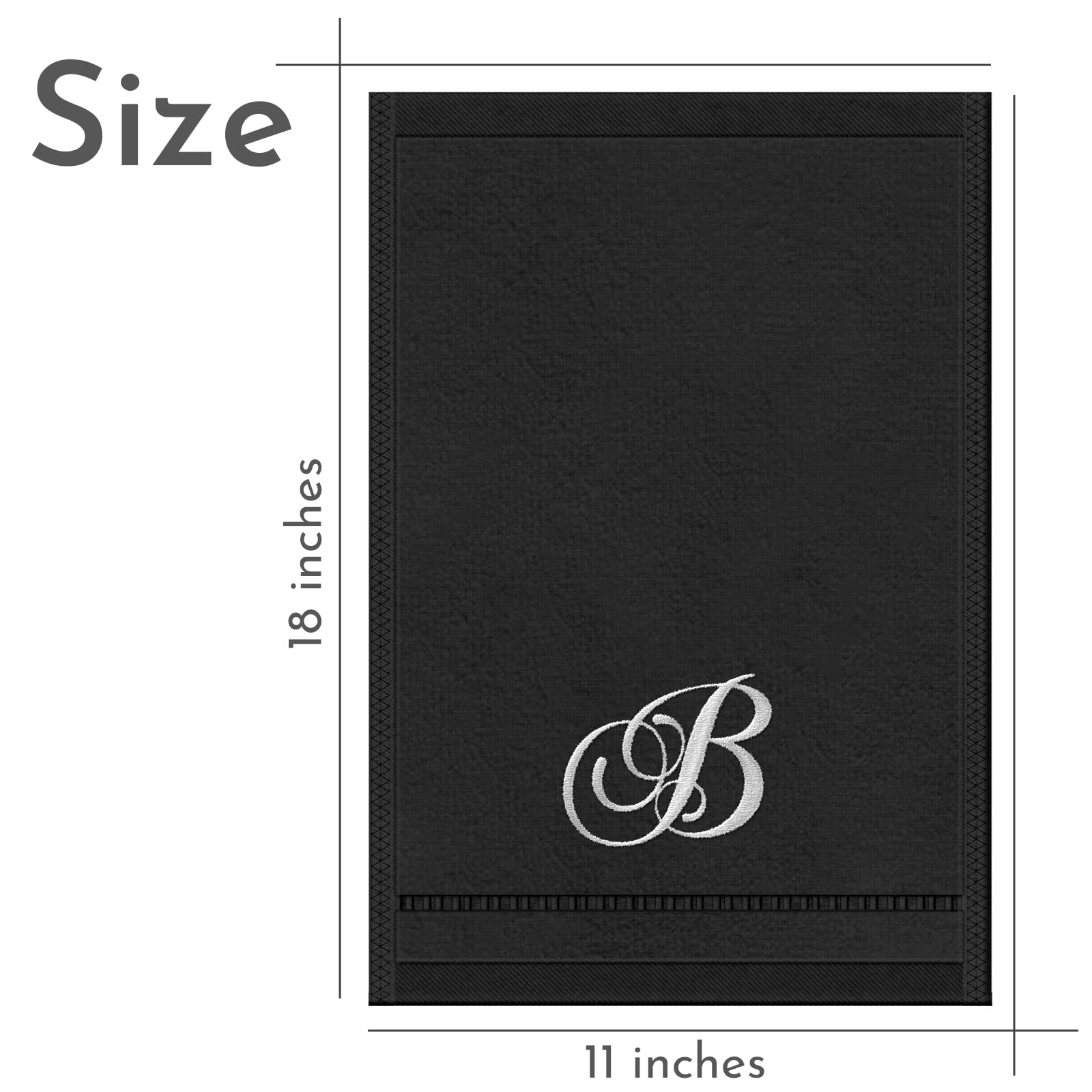 KLL Monogrammed Hand Towels Set - 100% Cotton Embroidered Bathroom Towels (11x18 Inches, Black, Letter B) - Soft & Absorbent Fingertip Towels for Guest Bathrooms, Powder Rooms & Spa Decor - Set of 2