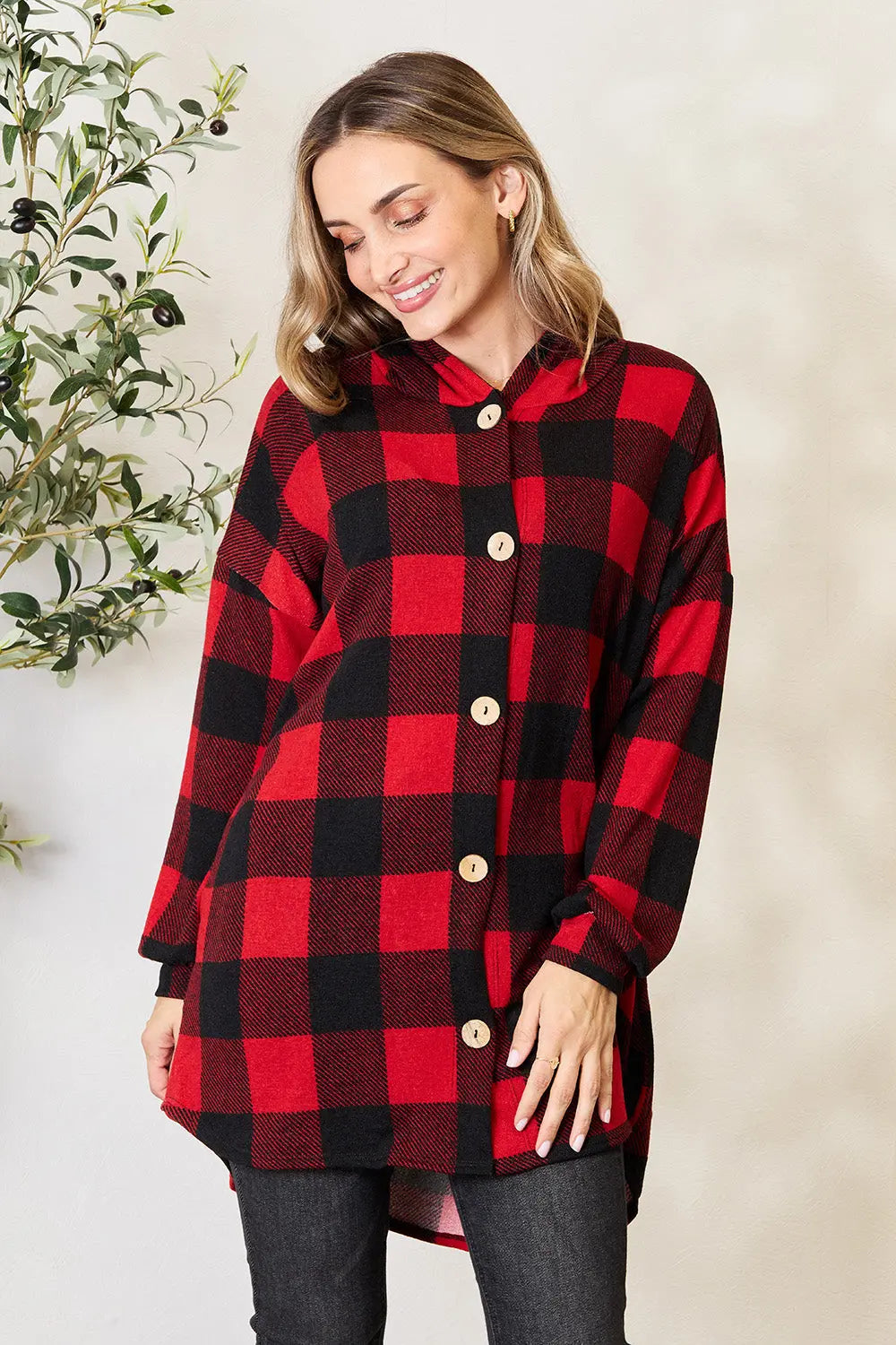 Heimish Full Size Plaid Button-Up Hooded Shirt for Men - Casual Outdoor Wear & Layering Essential
