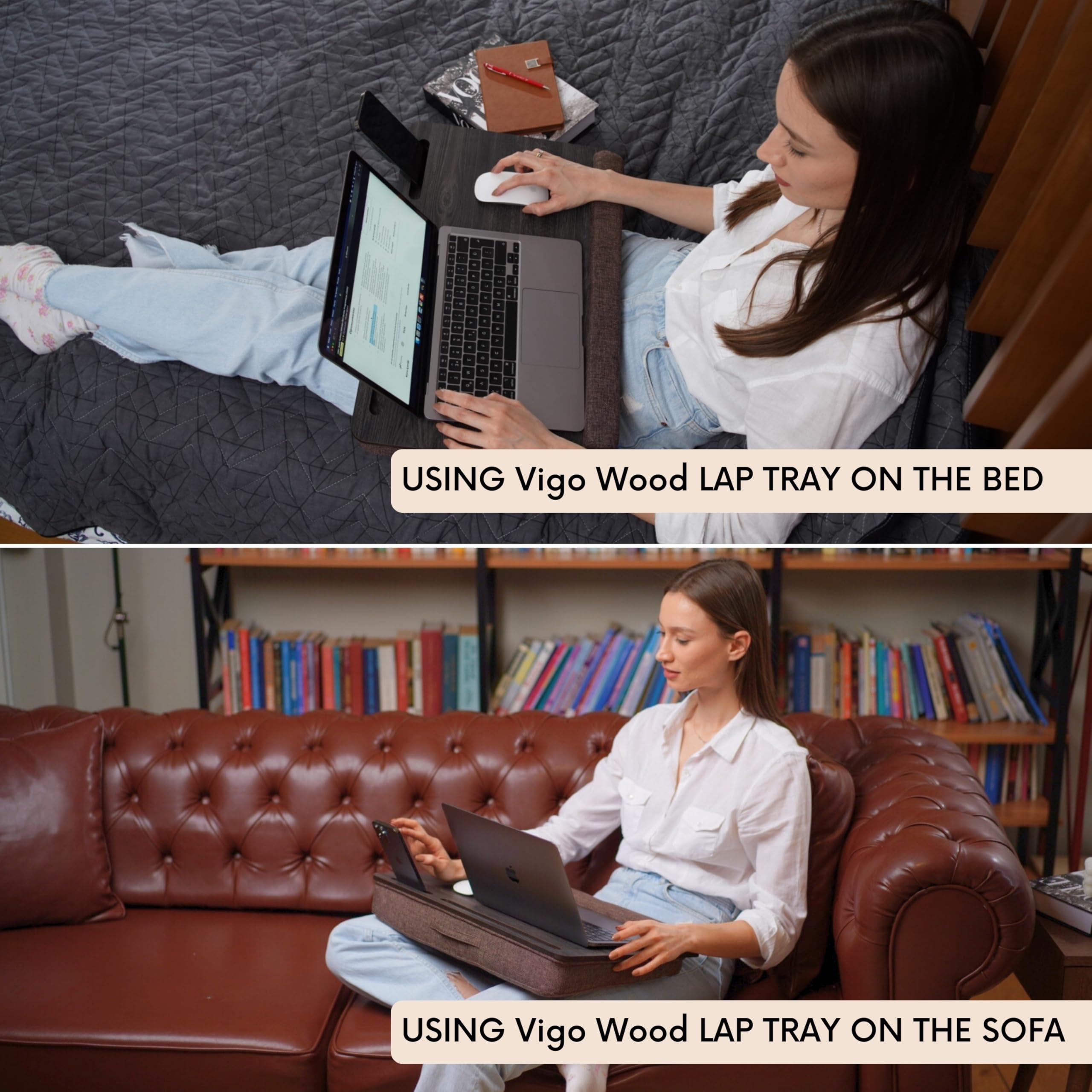 Ergonomic Adjustable Wooden Laptop Stand for Desk with Cushion - Height Adjustable Laptop Riser for 17.3