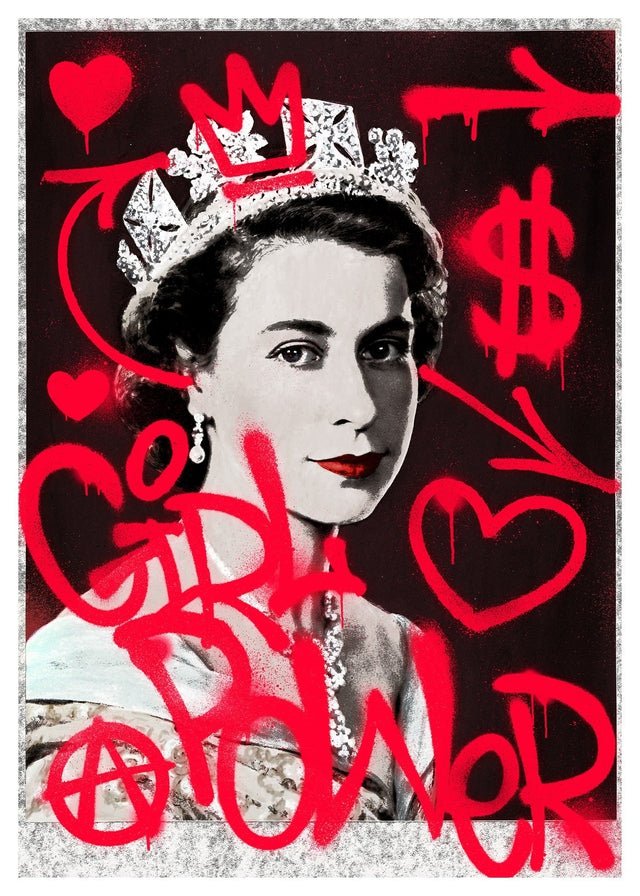 Girl Power Queen Elizabeth Spray Paint Print - Feminist Wall Art, Home Decor for Women Empowerment & Inspirational Gifts - Perfect for Bedroom, Office & Living Room