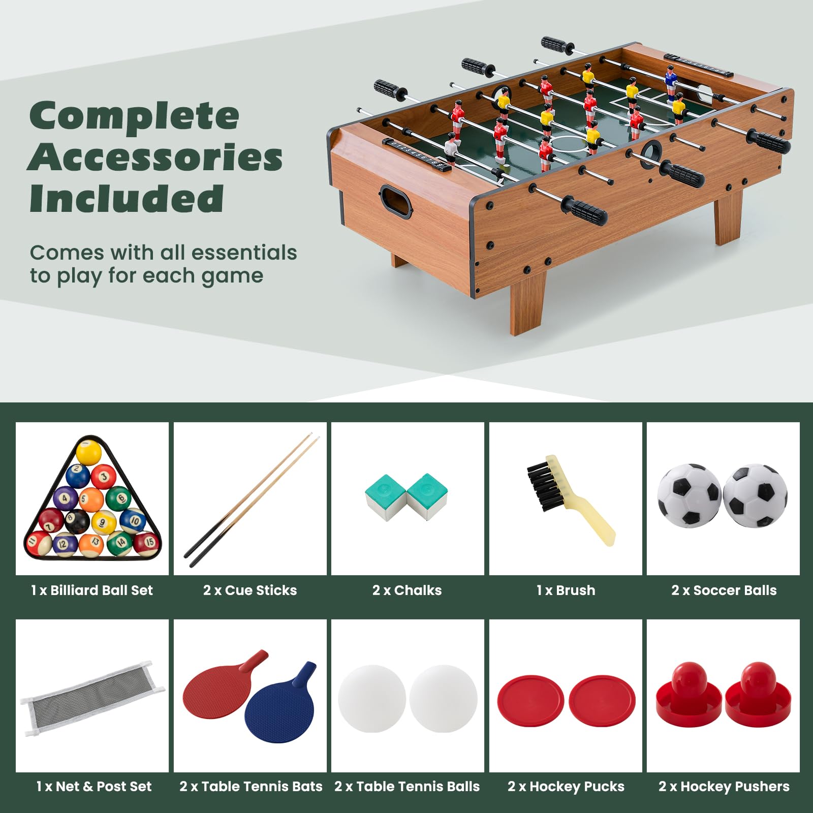 Giantex 4-in-1 Multi Game Table - Foosball, Billiards, Ping Pong & Push Hockey Combo - Wooden Arcade Game Table Set for Adults & Family Game Night - Perfect for Home Entertainment, Game Rooms & Party Gatherings