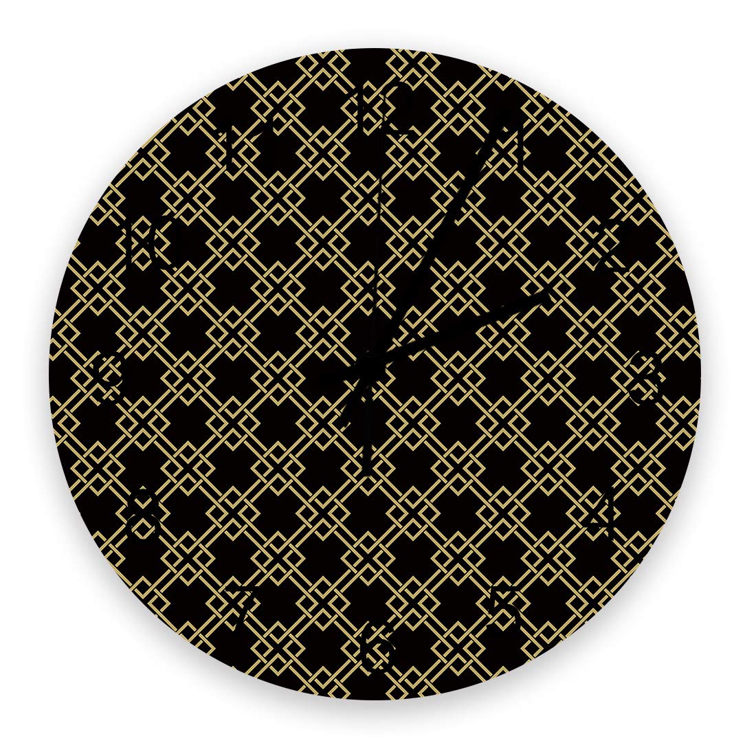 Modern Geometric Wooden Wall Clock - Silent Battery Operated, Black & Yellow Pattern for Living Room, Office Decor | Stylish Home & Workspace Hanging Clock