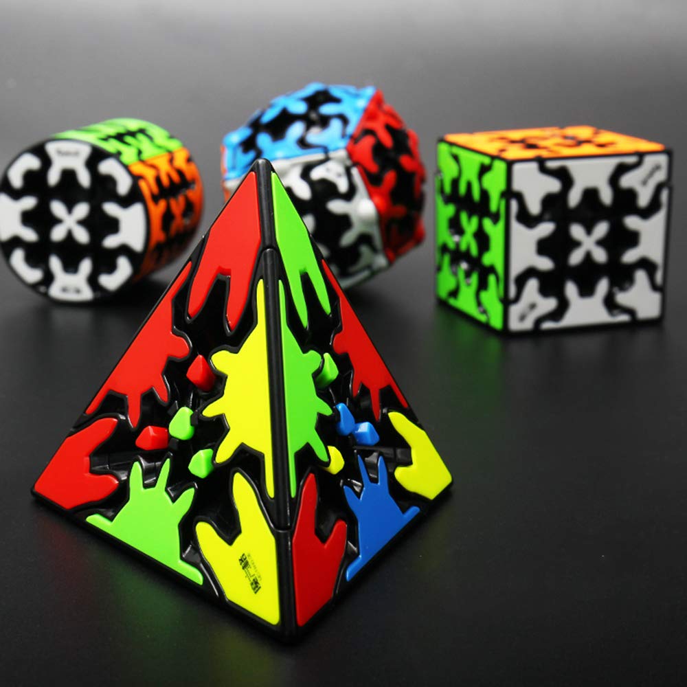 Yealvin 4 Pack Speed Cube Set - 3x3 Gear Cube, Gear Ball, Pyraminx Gear, Cylinder Gear Cube - Brain Teaser Puzzle Toys for Kids & Adults - Perfect for Stress Relief, STEM Learning & Party Games