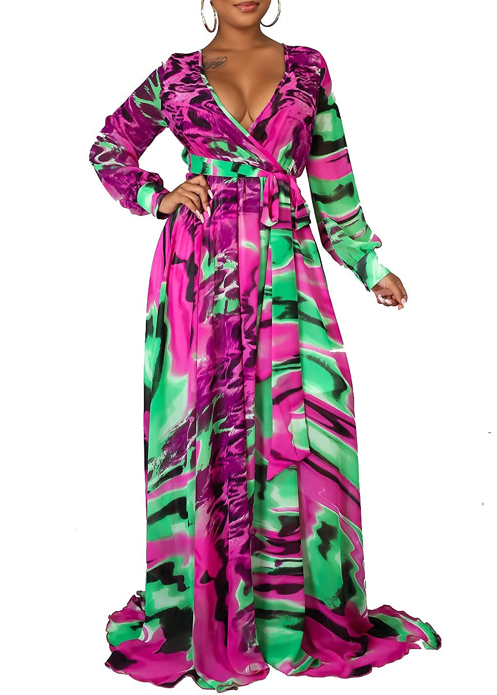JTNFairy Women's Floral Print Long Maxi Dress - Plus Size Casual & Party Outfits for Beach, Wedding & Summer Vacations