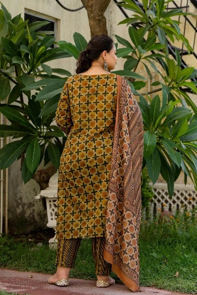 Stylish Plus Size Brown & Green Ready-Made Salwar Suit for Women – Perfect for Festivals, Weddings & Special Occasions