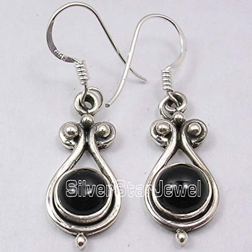 Vintage Style Silver Black Onyx Earrings 1.4