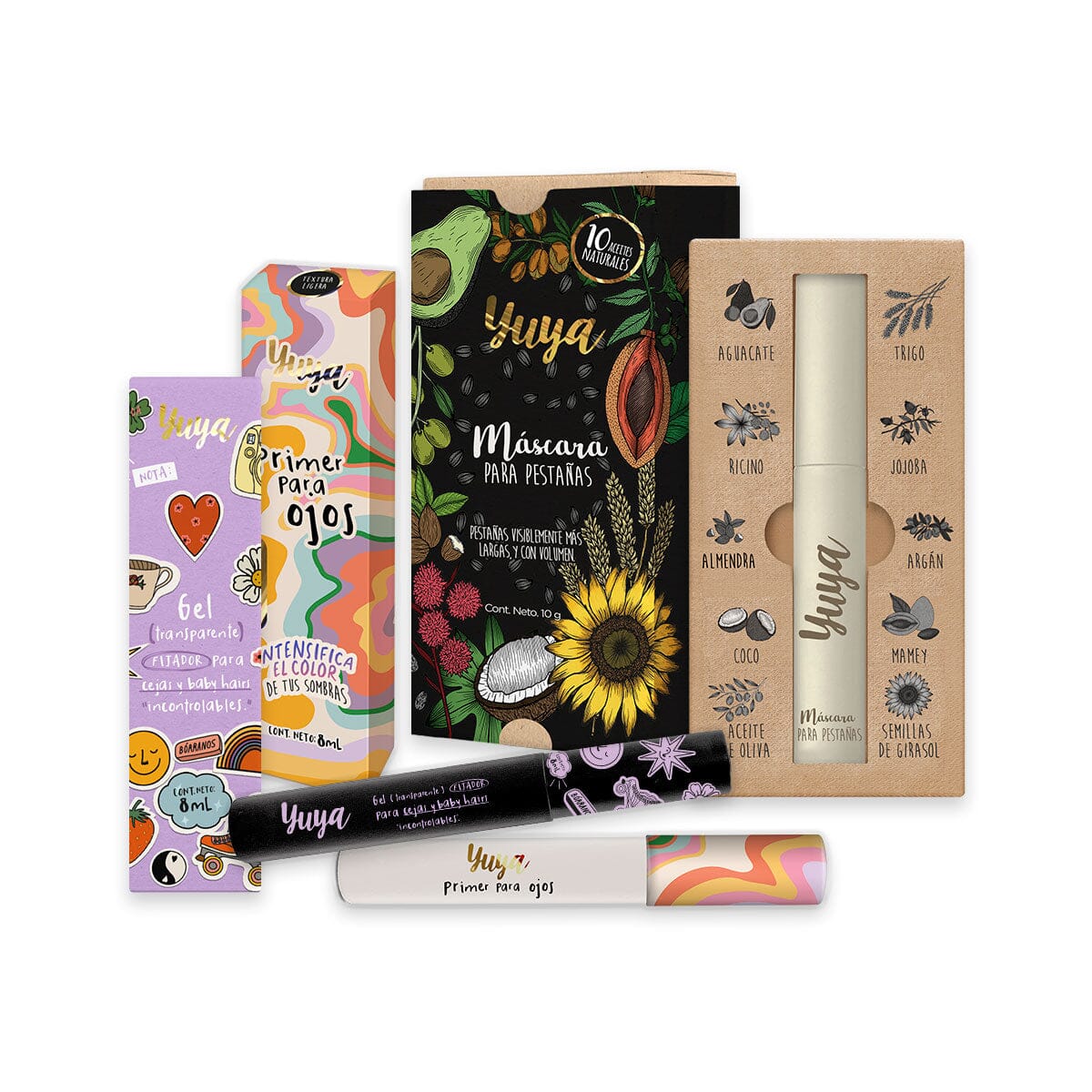 Yuya Eye Primer 8ml + 10 Oil Lash Mascara 10g + Eyebrow Gel 8ml - Waterproof Long-Lasting Makeup Kit for Perfect Eye Makeup (Day & Night Use)