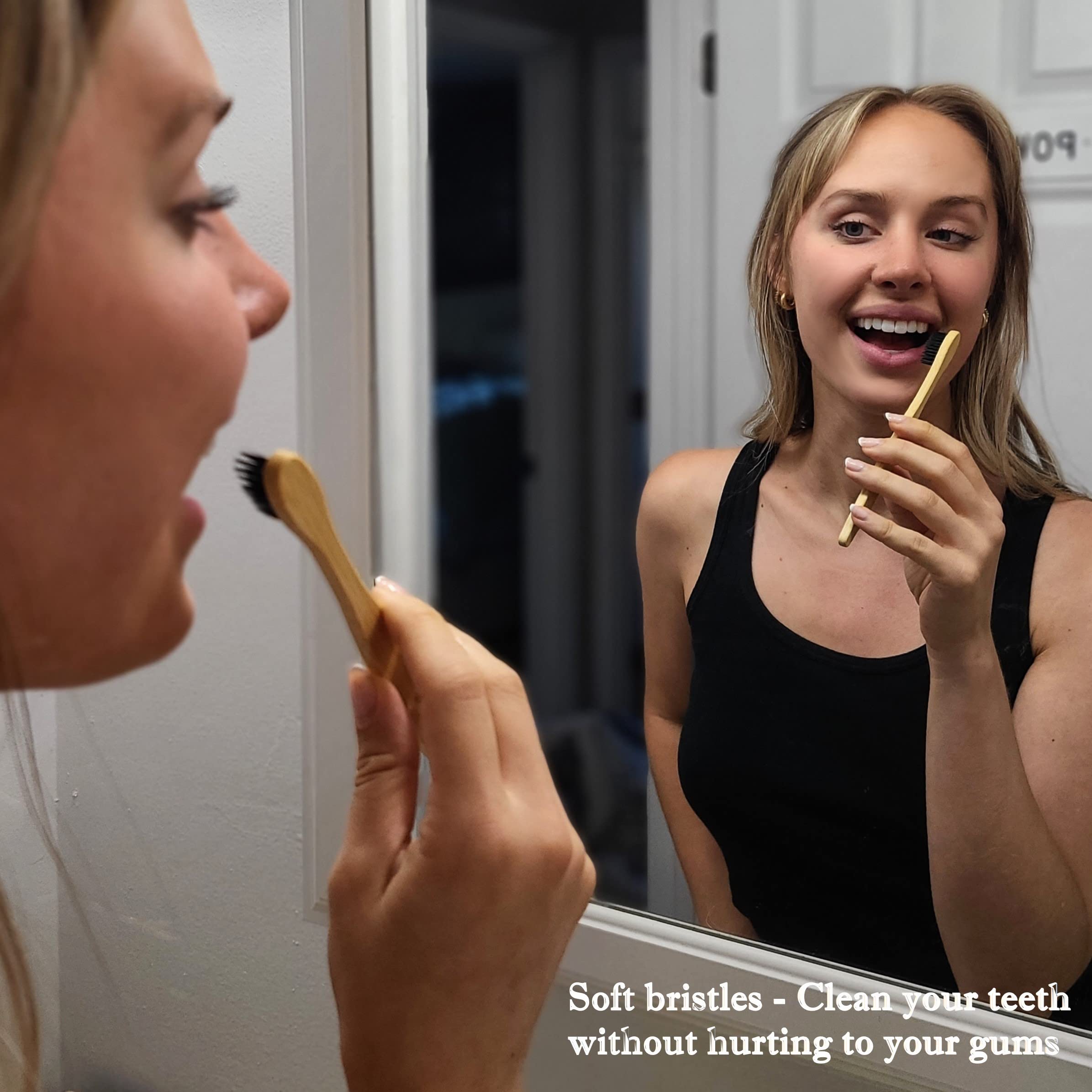 Natural Bamboo Toothbrush with Charcoal Bristles - Eco-Friendly Biodegradable Teeth Whitening Toothbrush (Pack of 12) - Medium Bristles, Ergonomic Design for Gentle Cleaning - Perfect for Travel, Home & Sustainable Oral Care