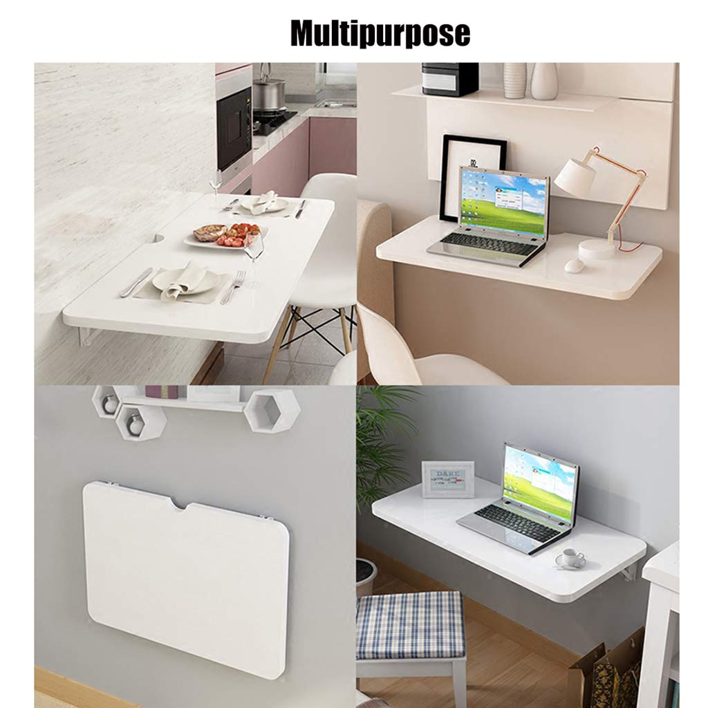Wall-Mounted Drop-Leaf Folding Table - Solid Wood Space Saving Hanging Desk for Laptop, Study, Kitchen, Bedroom - Perfect for Small Apartments, Dorms & Home Office Use