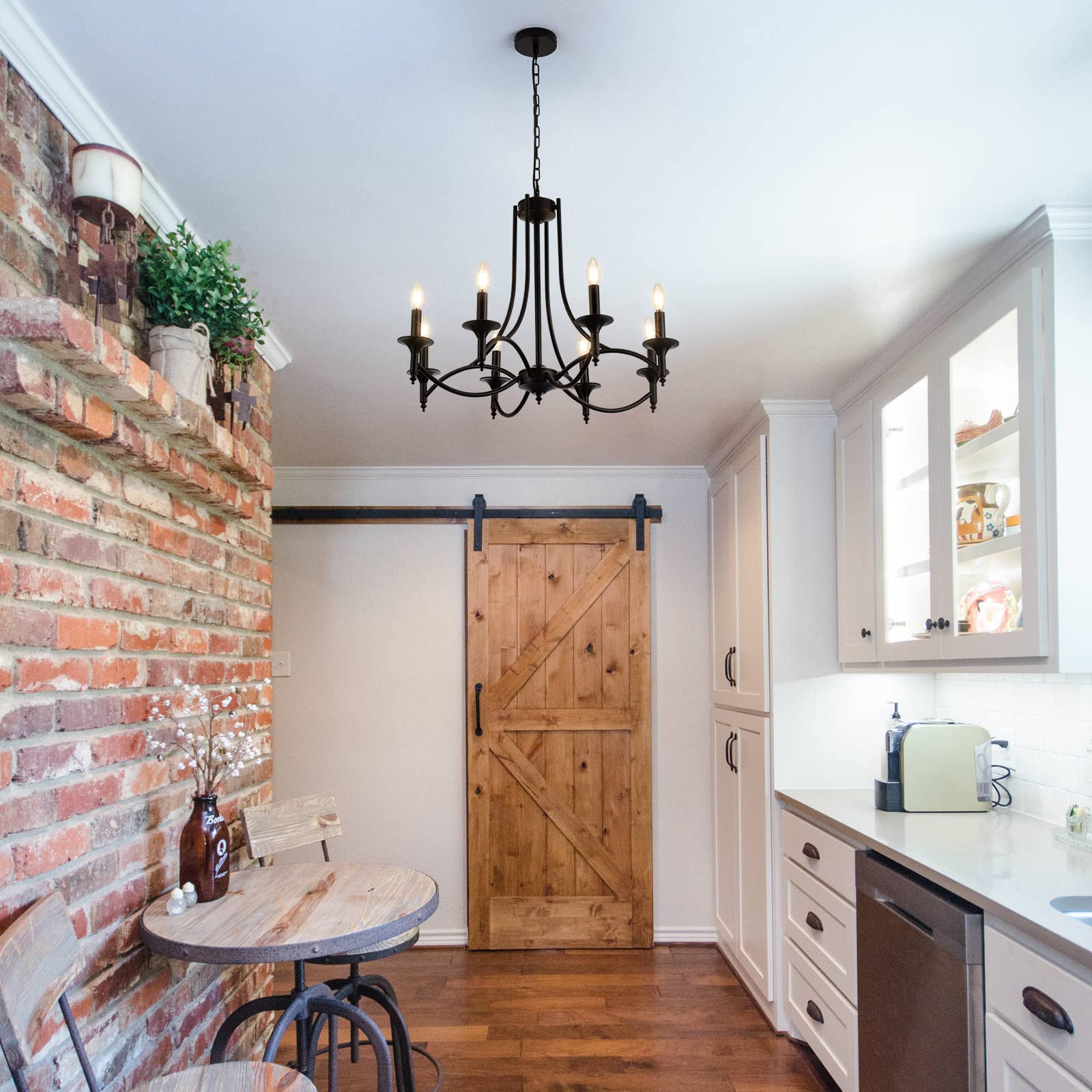 8-Light Black Iron Farmhouse Chandelier - Industrial Candle Pendant Light Fixture for Dining Room, Living Room, Bedroom & Kitchen Island | Rustic Ceiling Lighting for Modern Homes, Restaurants & Wedding Venues