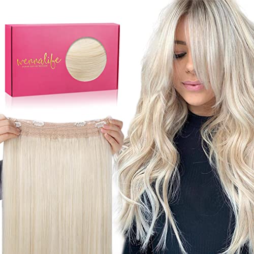 WENNALIFE 20 Inch 110g Platinum Blonde Remy Human Hair Extensions with Invisible Wire - Straight Real Human Hair Clip-Ins for Natural Volume & Length - Perfect for Parties, Weddings & Daily Styling
