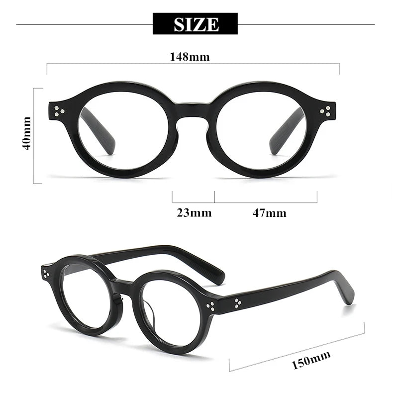 Stylish Unisex Black Acetate Round Eyeglasses with Thick Full Rim - Perfect for Reading, Work, and Everyday Fashion
