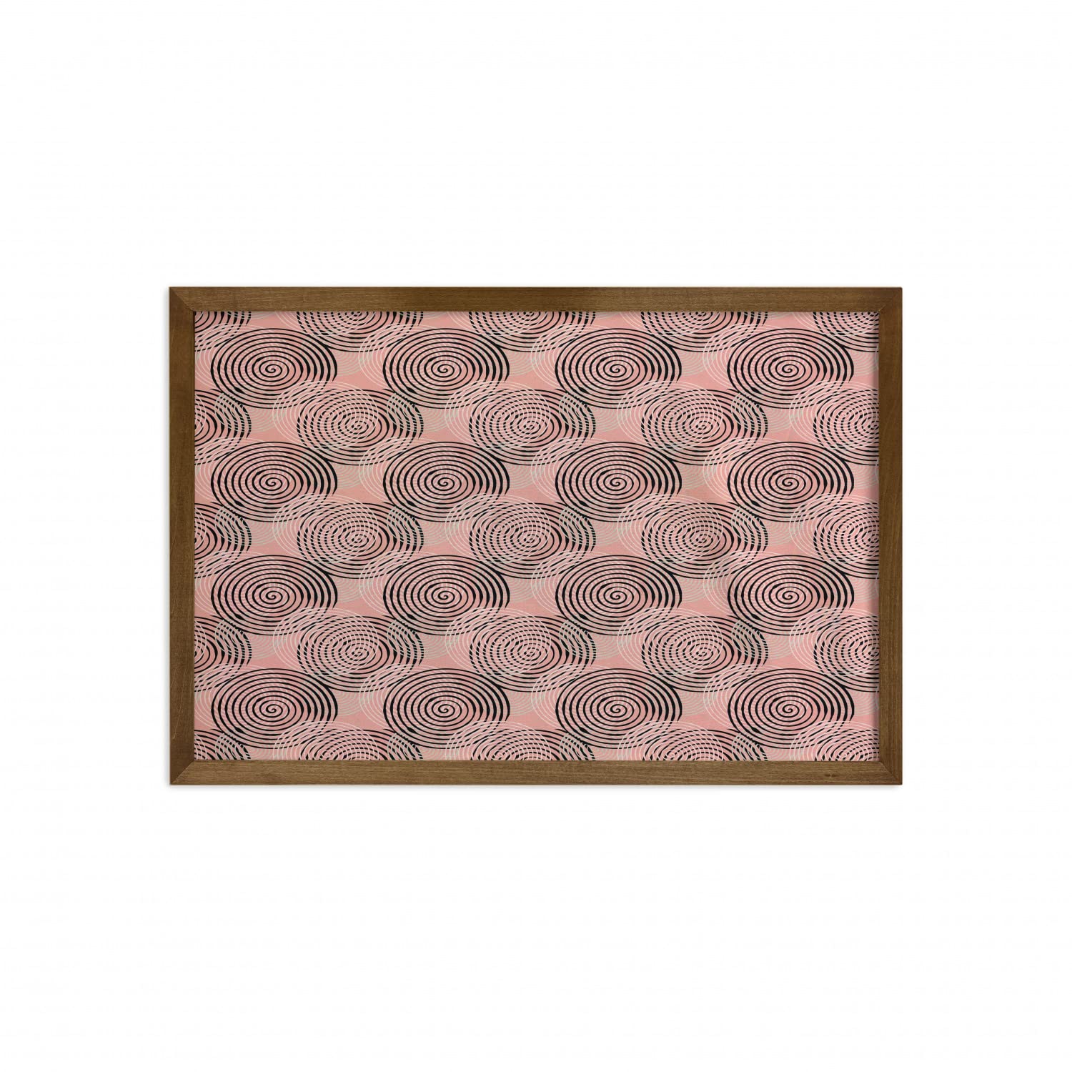 Ambesonne Geometric Framed Wall Art - Hypnotic Vortex Design with Overlapping Spiral Brush Paint Effect - Teak Wood Frame Fabric Decor for Living Room, Bedroom & Dorm - 35