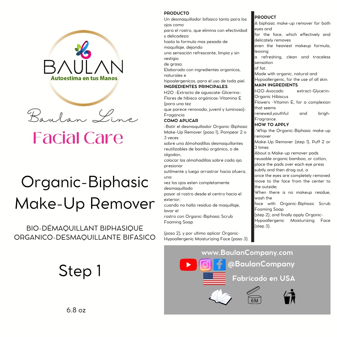 BAULAN Organic Biphasic Makeup Remover - Phoenix Rising, 6.8 oz | Gentle Eye & Face Cleanser for Sensitive Skin | Perfect for Daily Makeup Removal & Skincare Routine