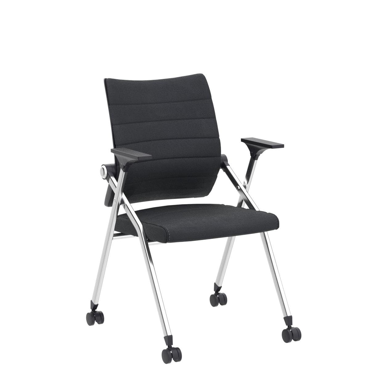 Ergonomic Folding Office Chair with Wheels & Arms - Adjustable Leather Padded Seat for Home & Workspace - Black - Perfect for Small Spaces, Guest Seating & Temporary Workstations
