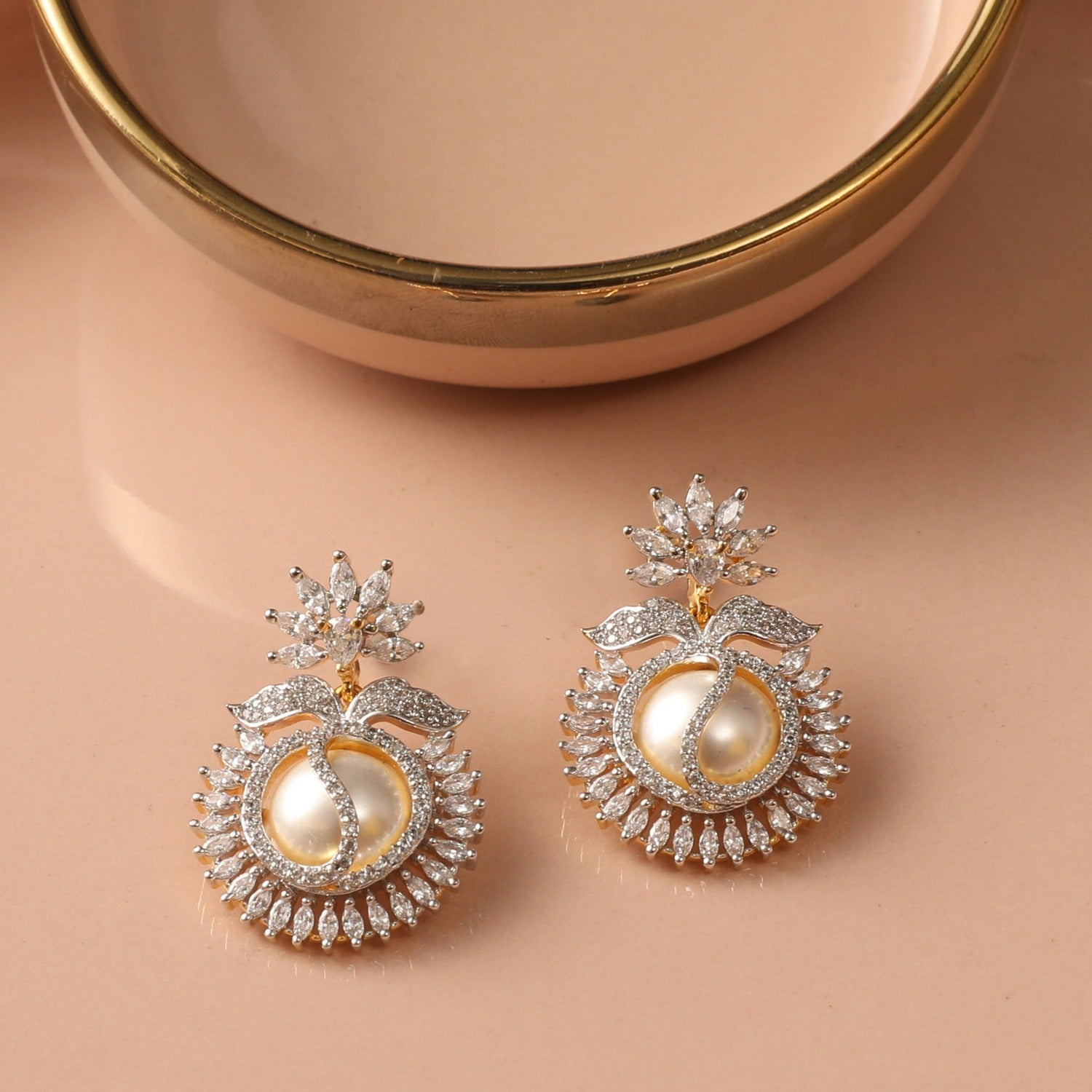 Reita CZ Pearl Stud Earrings for Women - 14K Gold Plated Cubic Zirconia & Freshwater Pearl Jewelry - Perfect for Weddings, Parties & Everyday Elegance